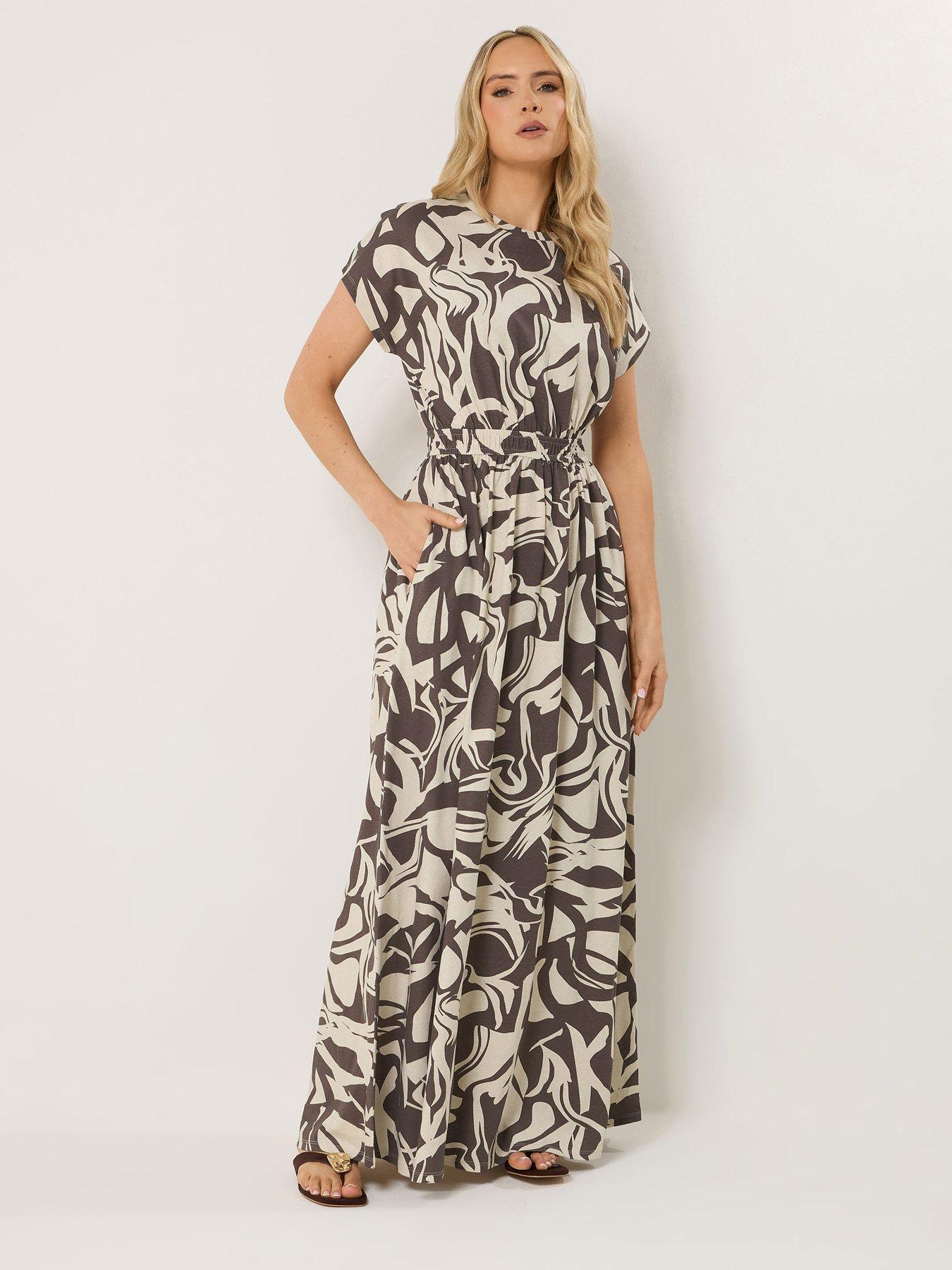 Long Tall Sally Abstract Shirred Waist Maxi Dress - Brown
