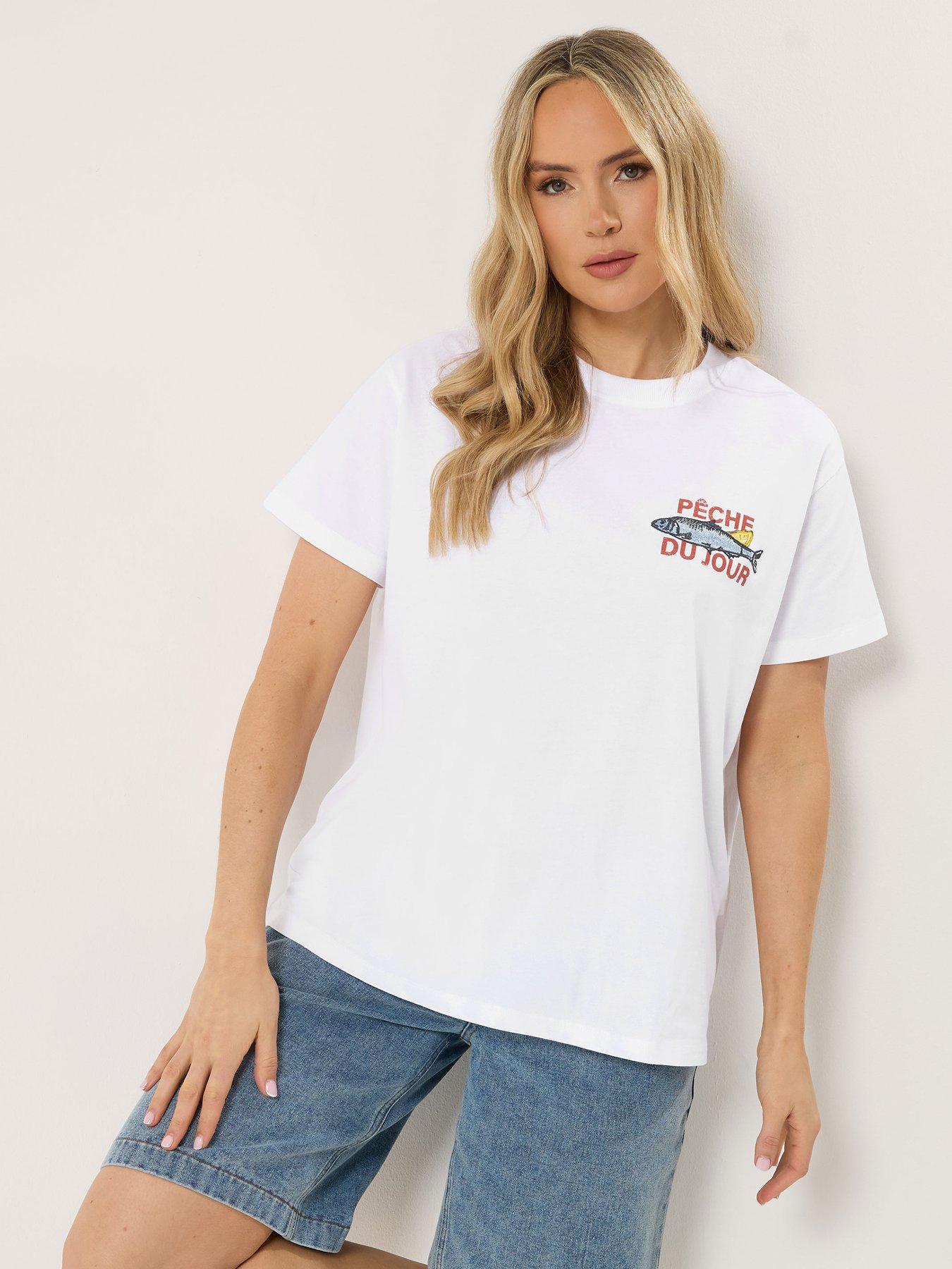 Long Tall Sally Sardine Print Oversized T-Shirt - White