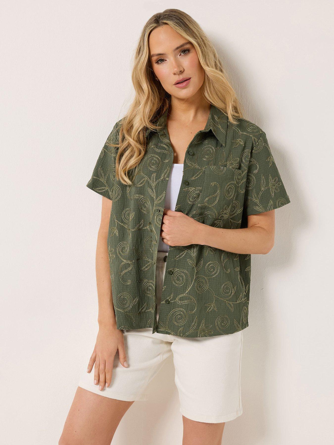 Long Tall Sally Embroidered Floral Shirt - Green