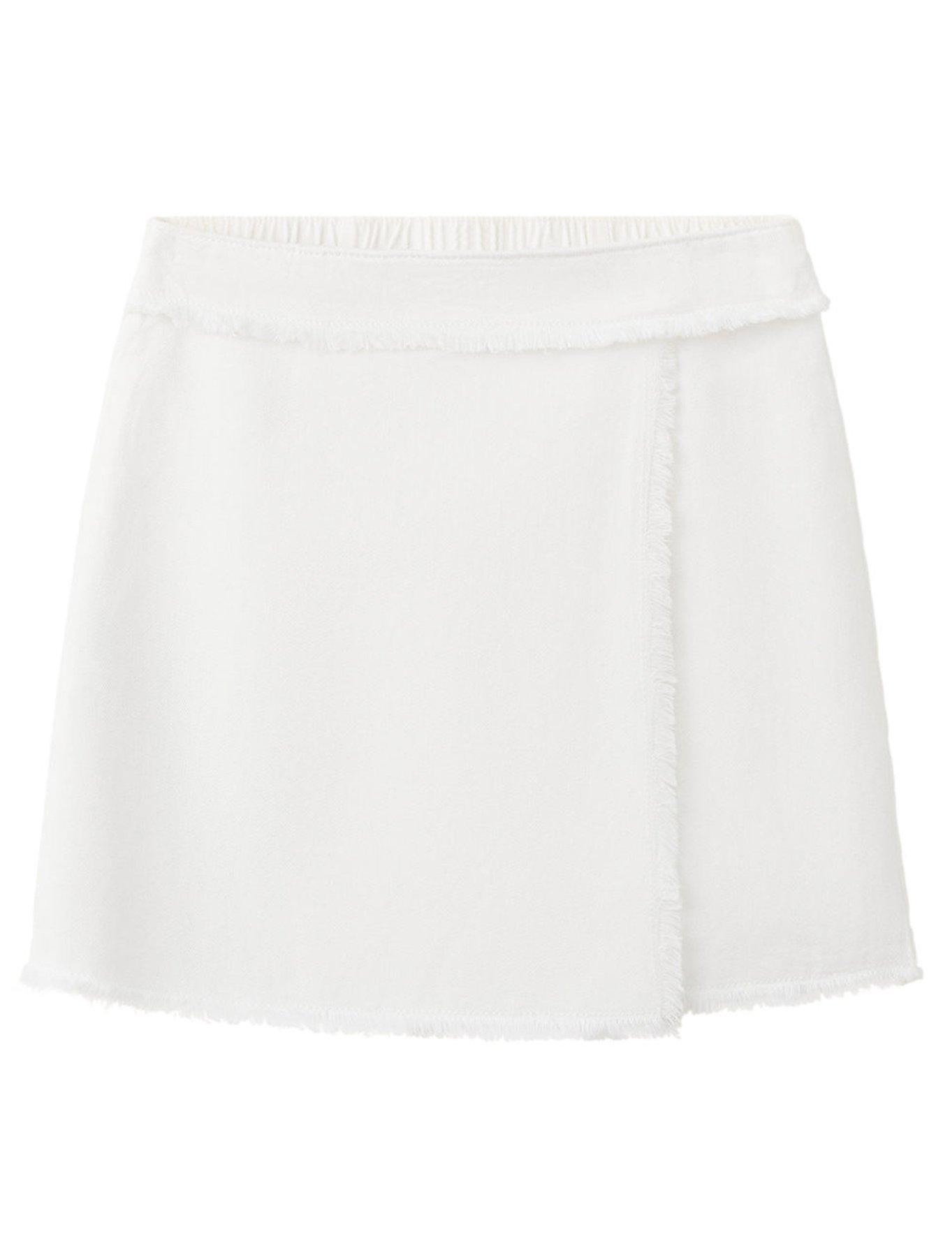 Mango Girls Wrap Over Denim Skirt, White, Size Age: 10 Years