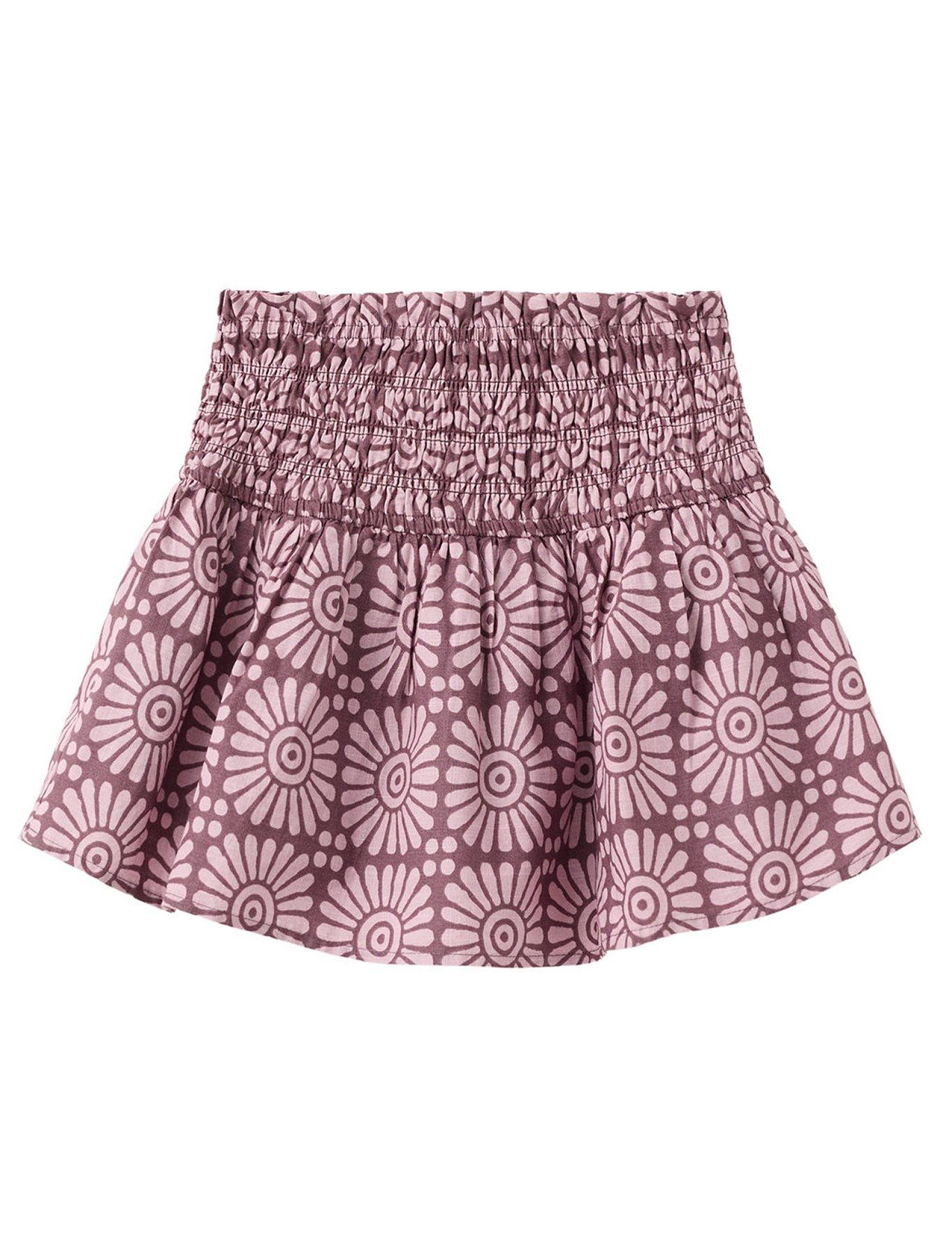 Mango Girls Printed Shirred Skirt, Purple, Size Age: 13-14 Years
