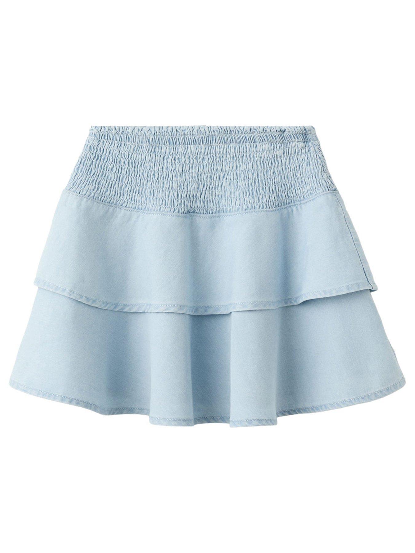 Mango Girls Tiered Denim Skirt - Blue