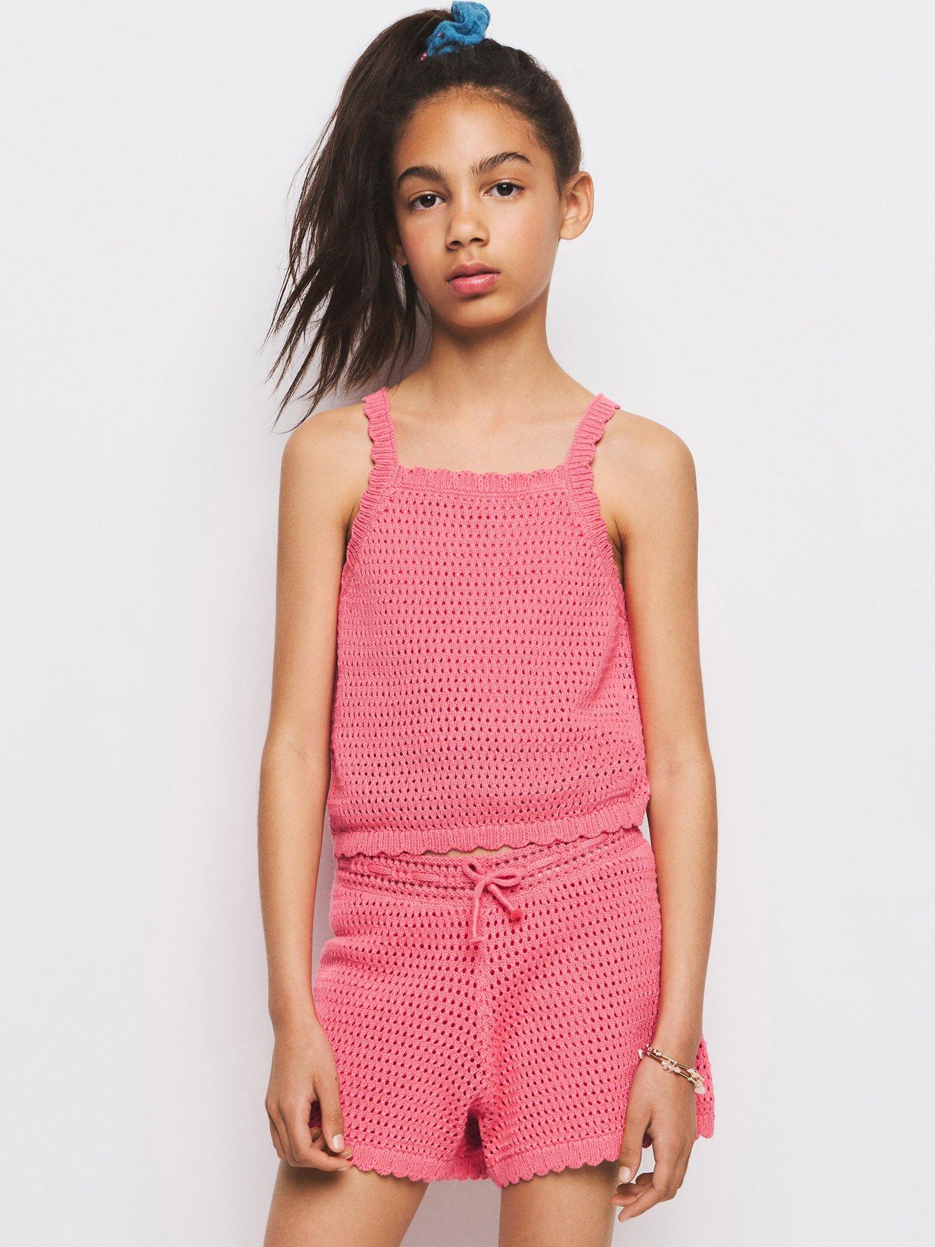 Mango Girls Crochet Shorts - Light Red