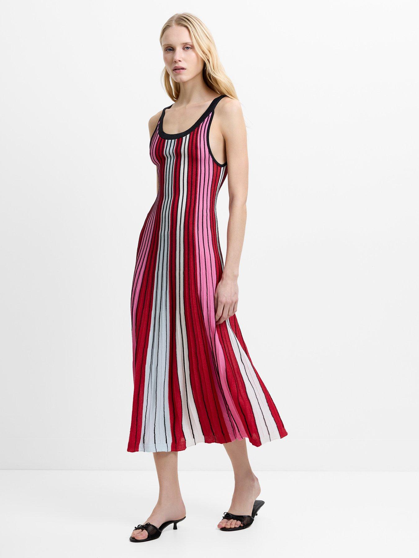 French Connection Vertical Stripe Scoop Neck A-line Knitted Midi Dress |  Very