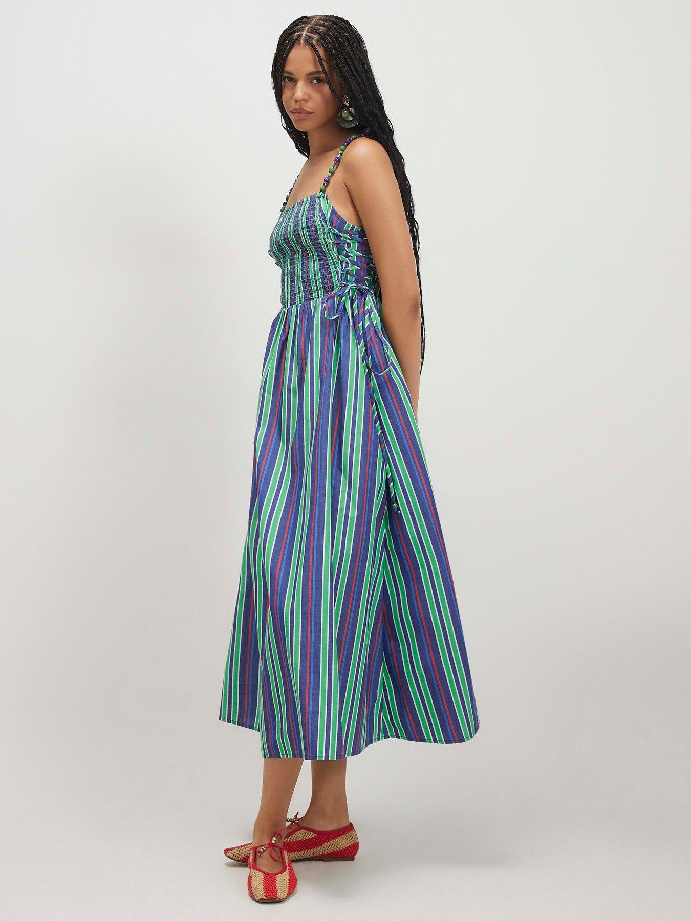 river island green stripe dress River Island Stripe Poplin Midi Dress - Green