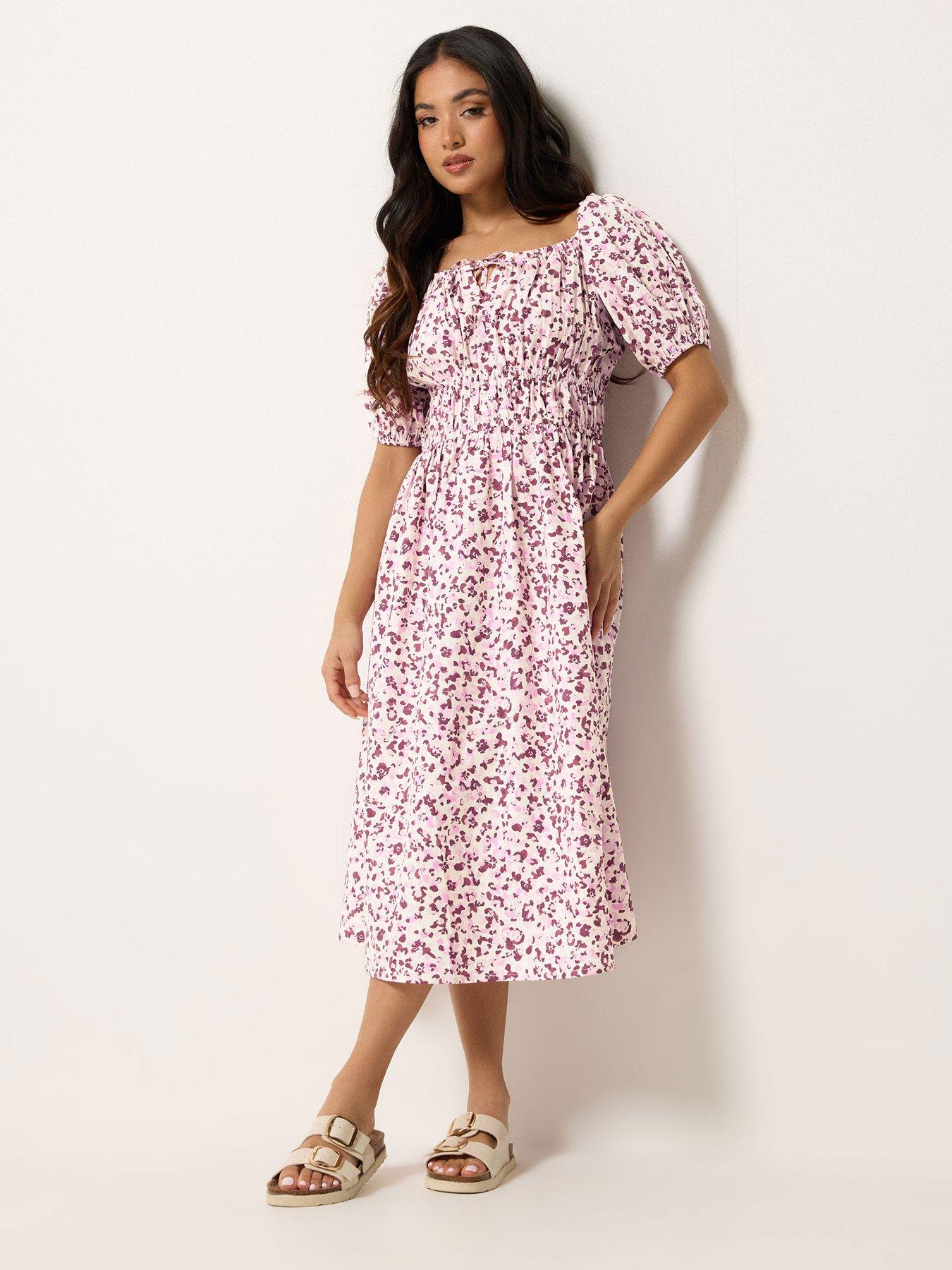 PixieGirl Petite Animal Print Puff Sleeve Midi Dress