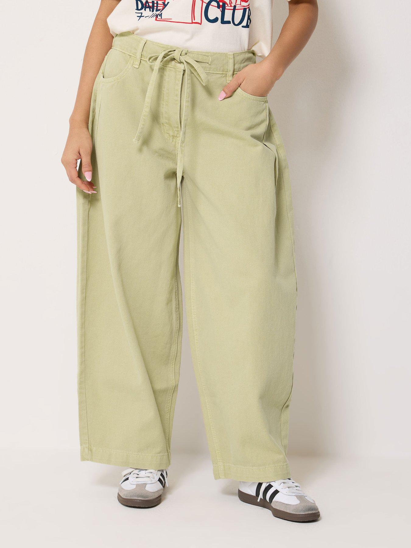 PixieGirl Petite Tie Waist Wide Leg Jean - Green