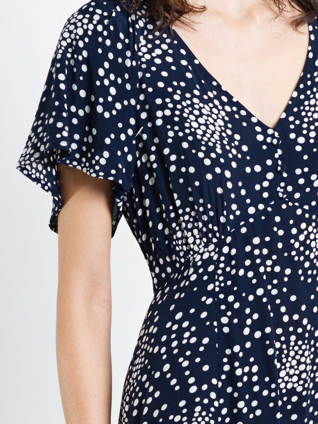 French Connection Polka Dot V-neck A-line Flutter Sleeve Midi Tea Dress |  Very