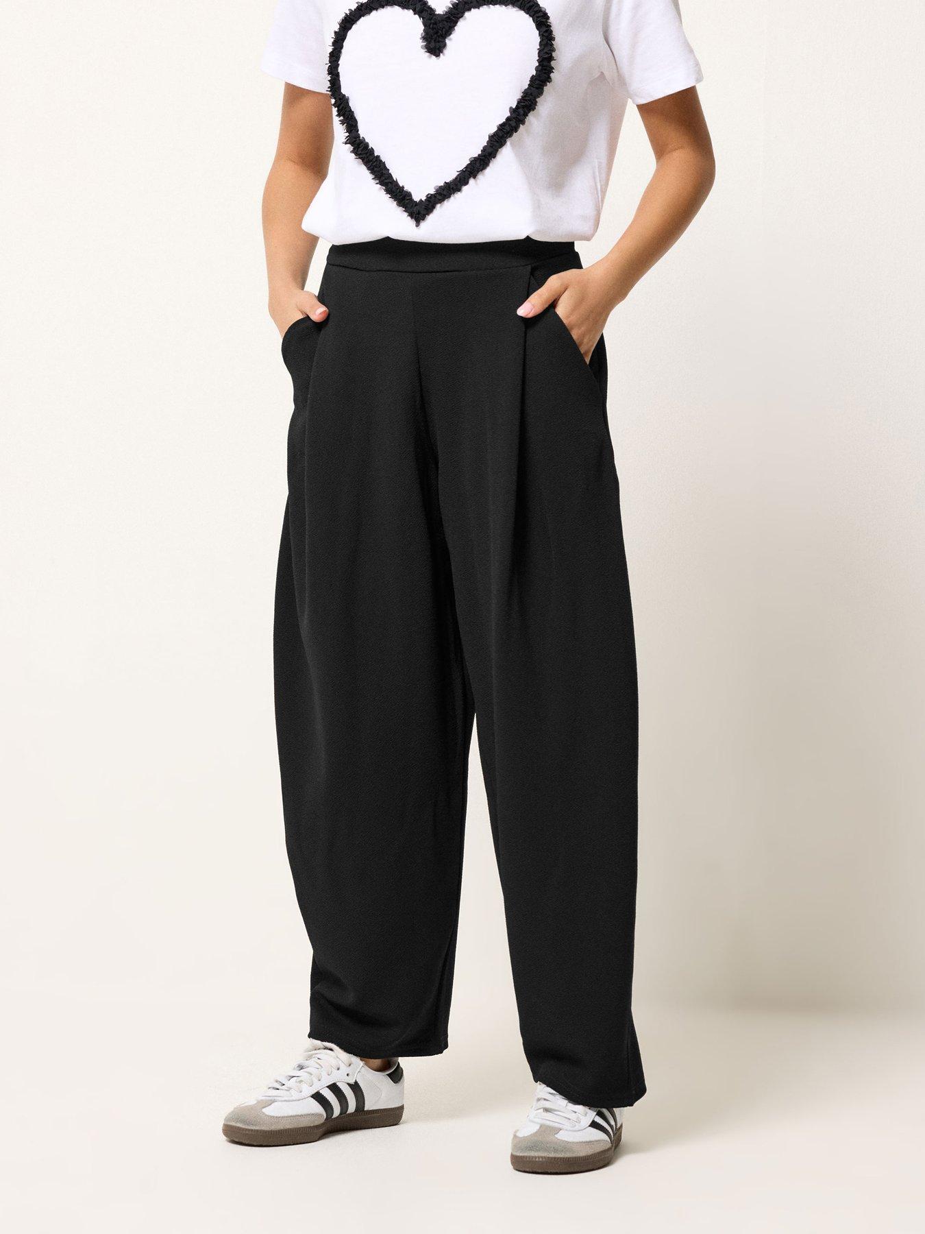 PixieGirl Petite Textured Barrel Trousers - Black