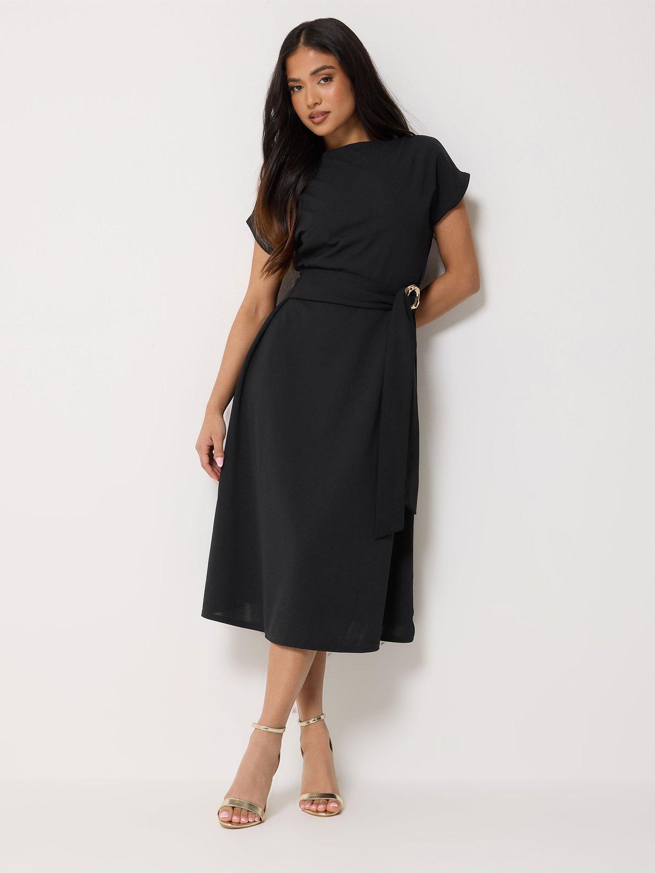PixieGirl Petite Buckle Belt Midaxi Dress - Black