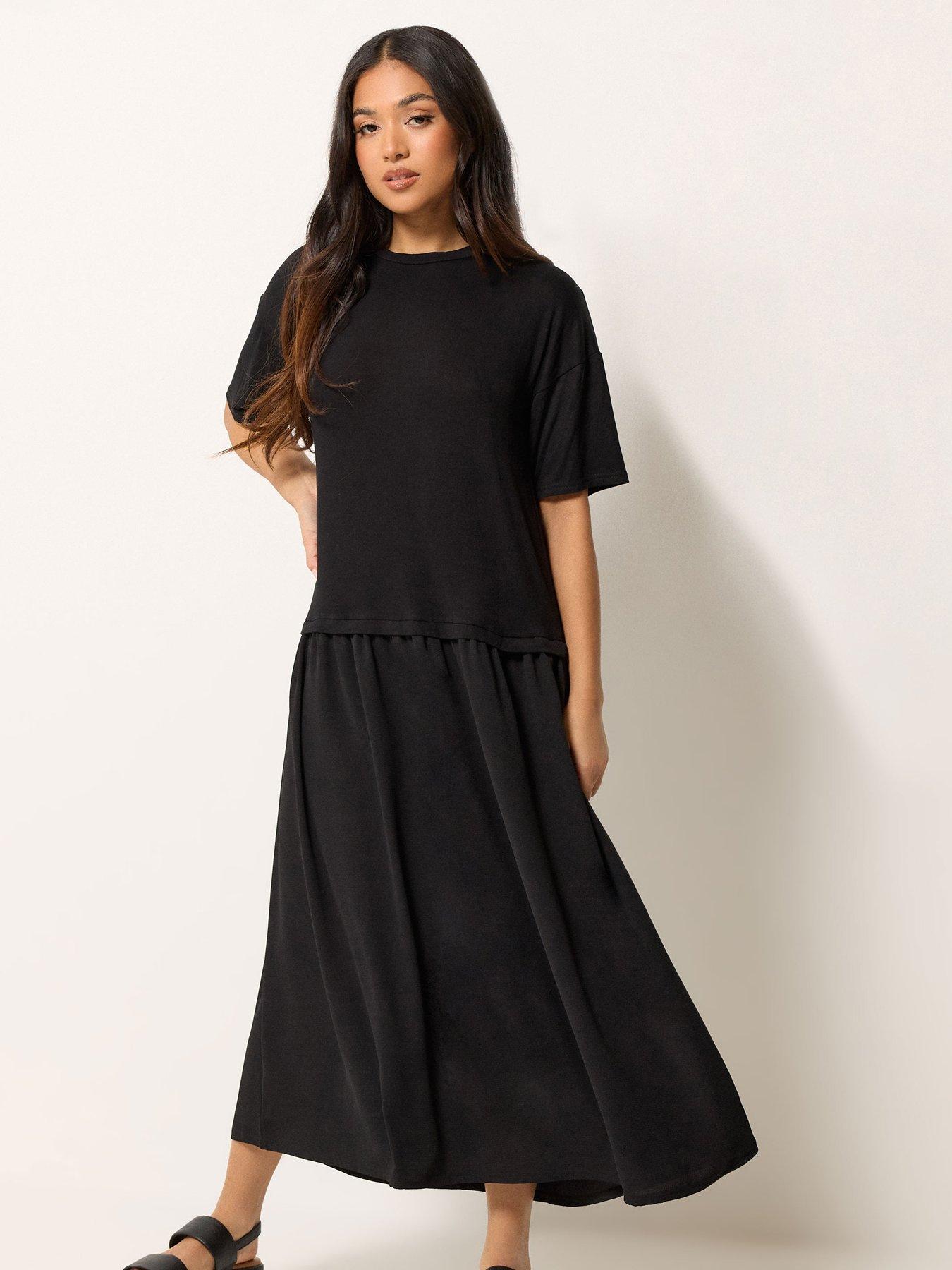 Image 1 of 5 of PixieGirl Petite Drop Waist Maxi Dress - Black