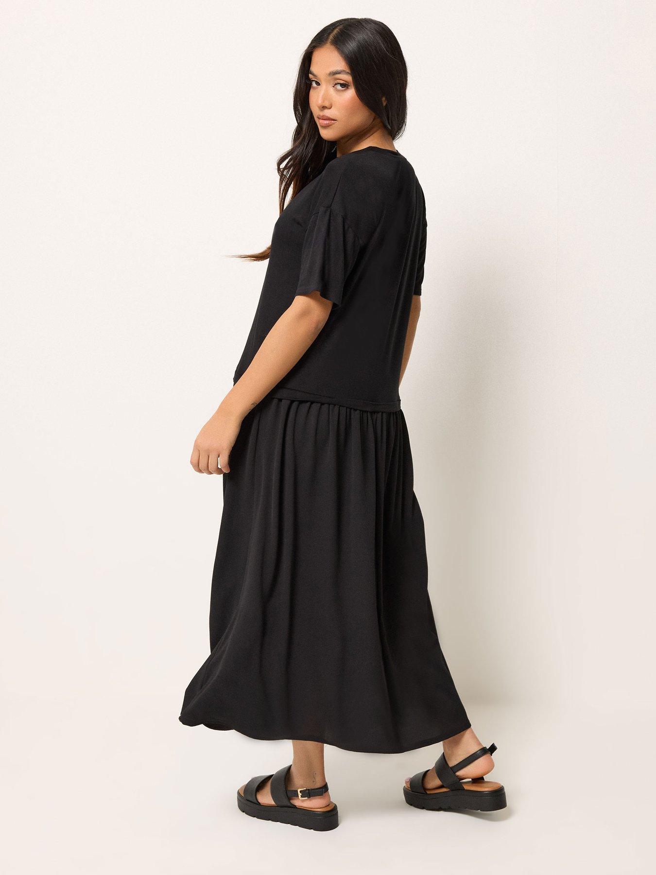 Image 2 of 5 of PixieGirl Petite Drop Waist Maxi Dress - Black