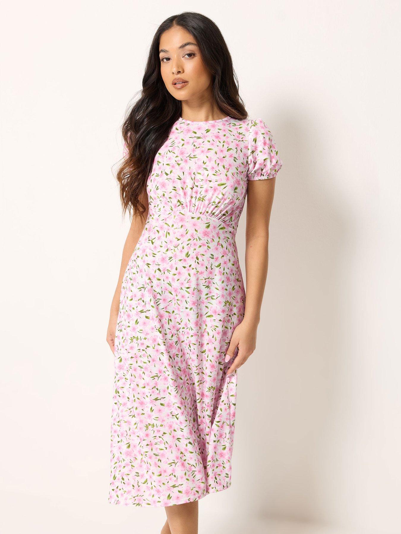 PixieGirl Petite Drop Waist Midi Dress - Pink