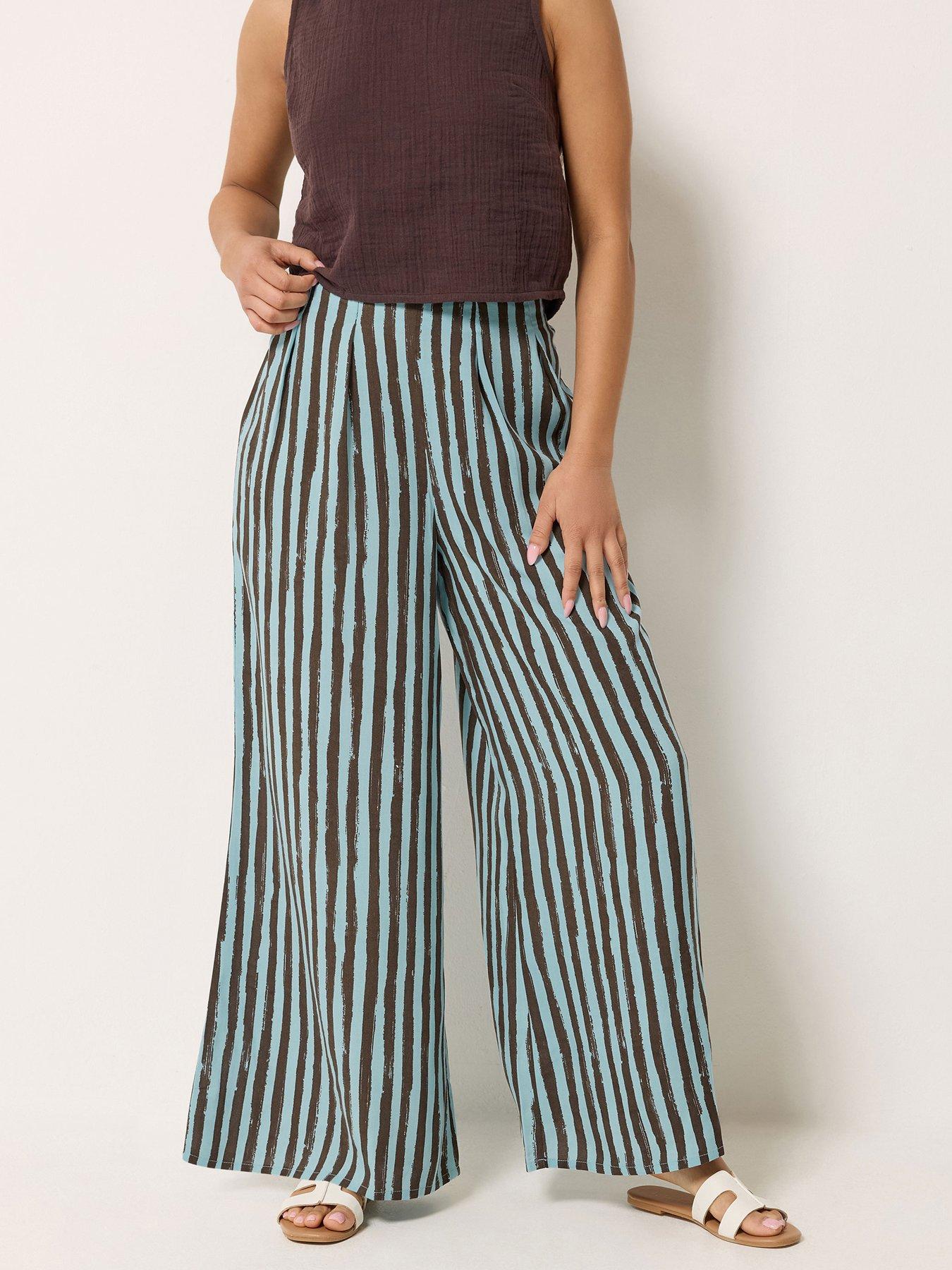 Image 1 of 4 of PixieGirl Petite Stripe Palazzo Trousers - Brown