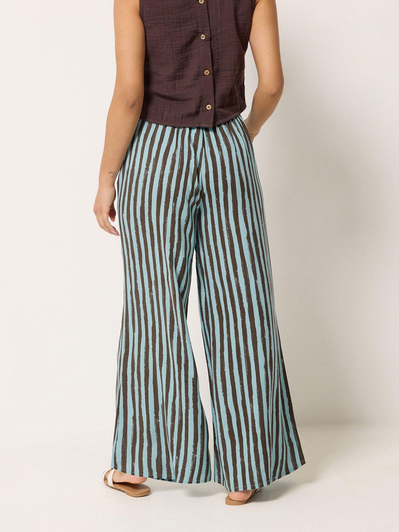 Image 2 of 4 of PixieGirl Petite Stripe Palazzo Trousers - Brown