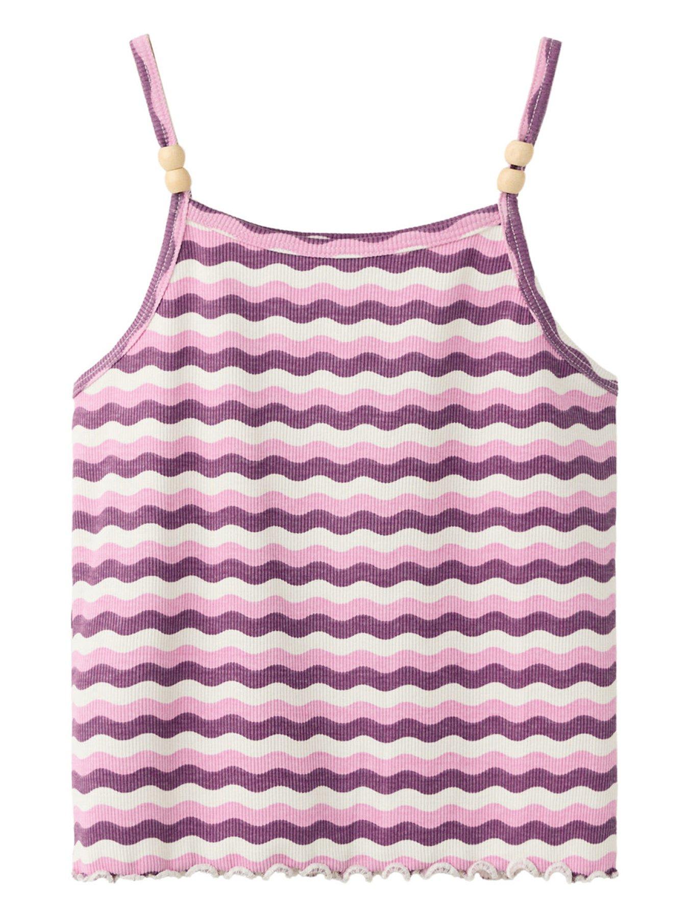 Mango Girls Wavy Stripe Vest Top, Purple, Size Age: 13-14 Years
