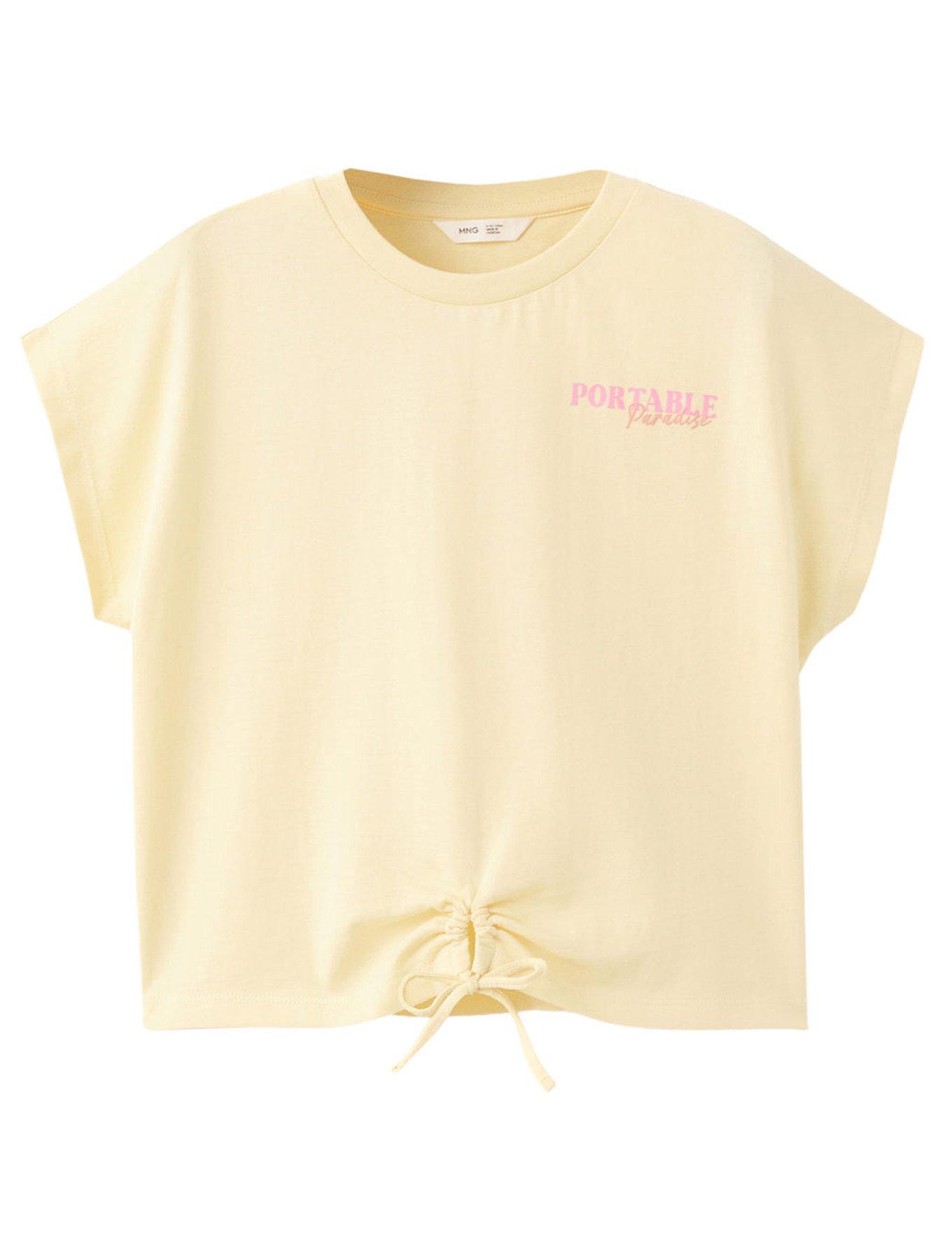 Mango Girls Tie Front Short Sleeve T-shirt - Light Yellow
