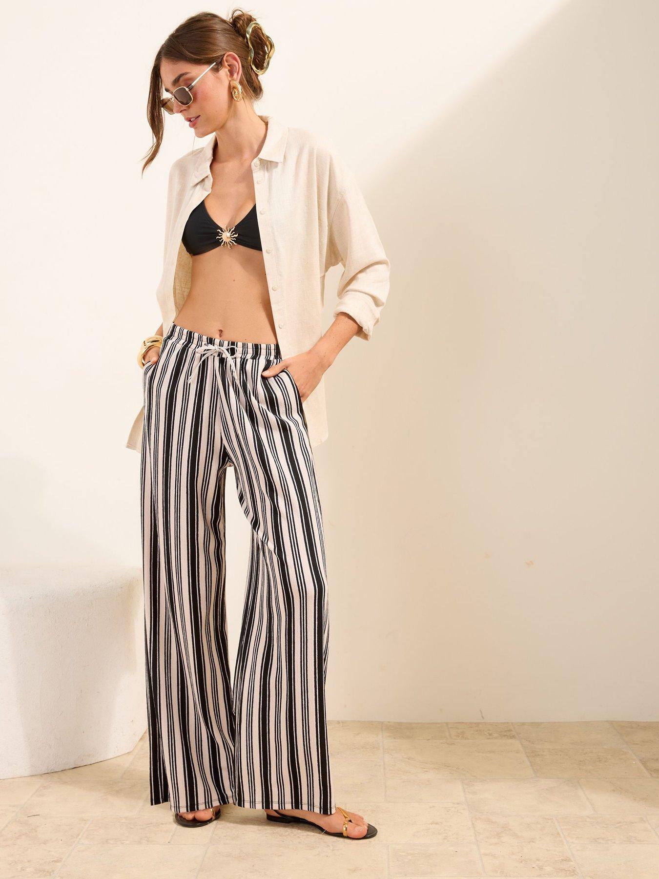 Image 3 of 5 of Friends Like These Stripe Linen Crinkle Trouser - Black