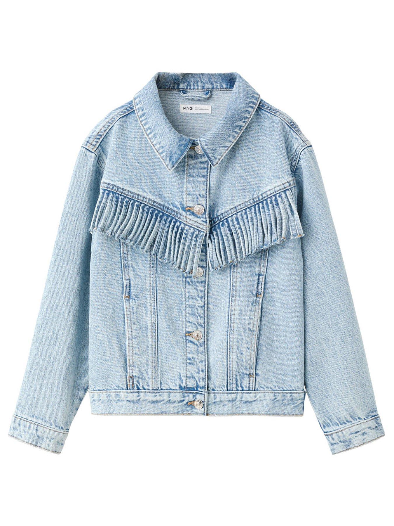 Mango Girls Fringed Denim Jacket - Blue