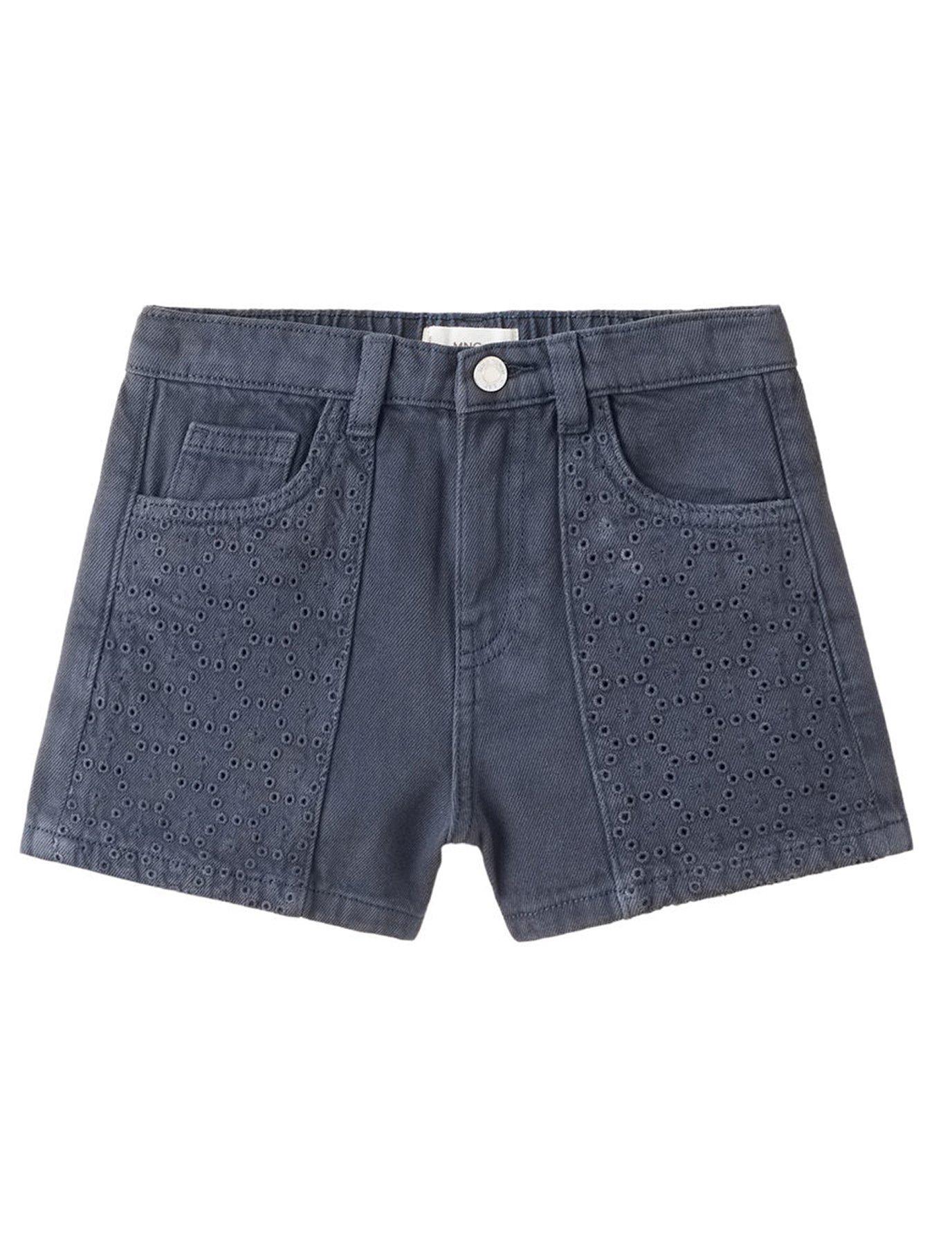 Mango: Girls Embroidered Denim Shorts - Navy