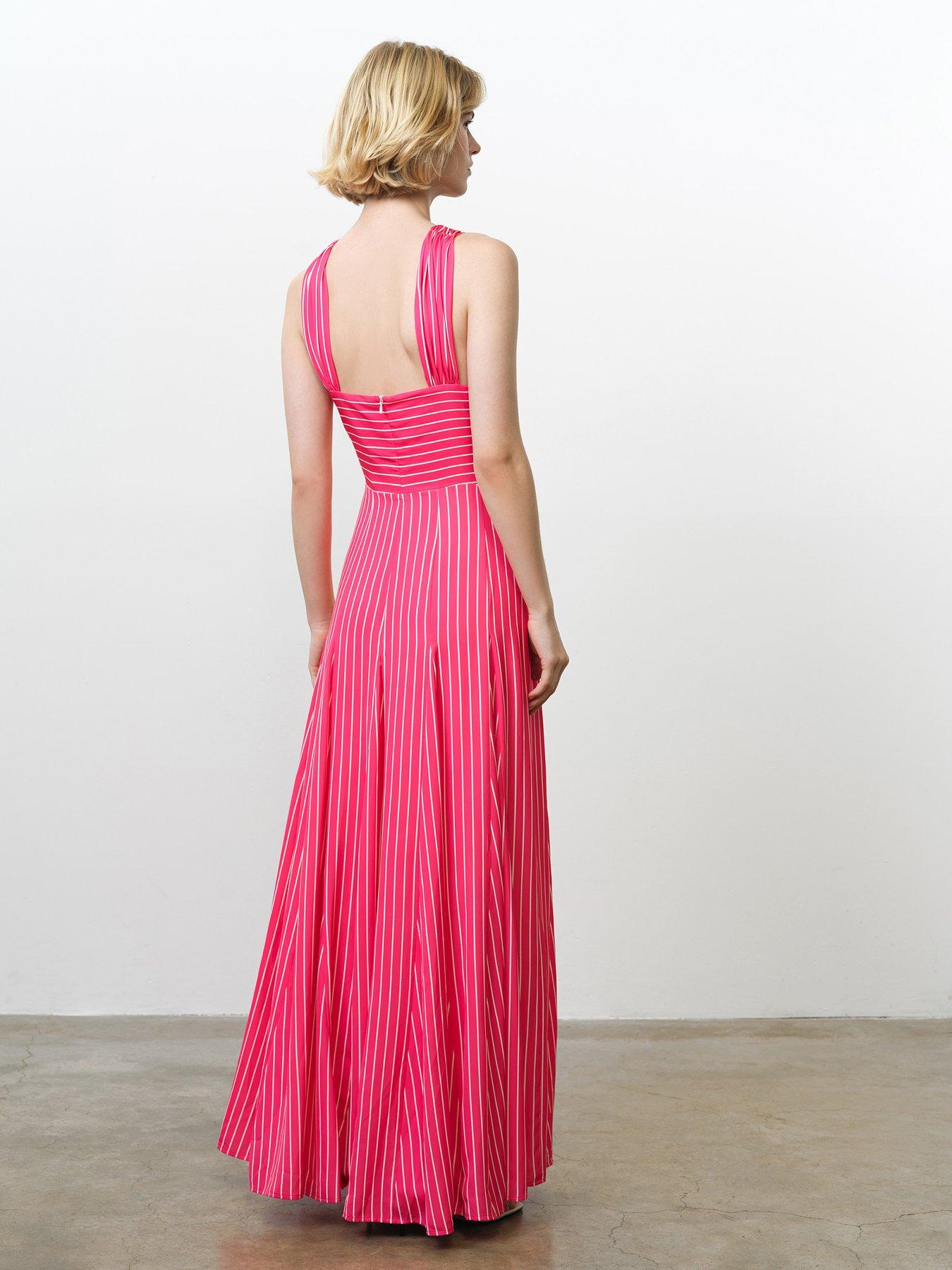 french connection pink maxi dress French Connection Striped Halterneck Maxi Dress - Pink