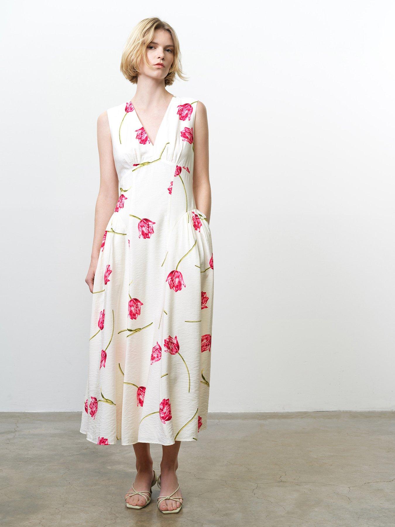 French Connection Floral Print Draped V-neck Flowy Midi Dress | Very