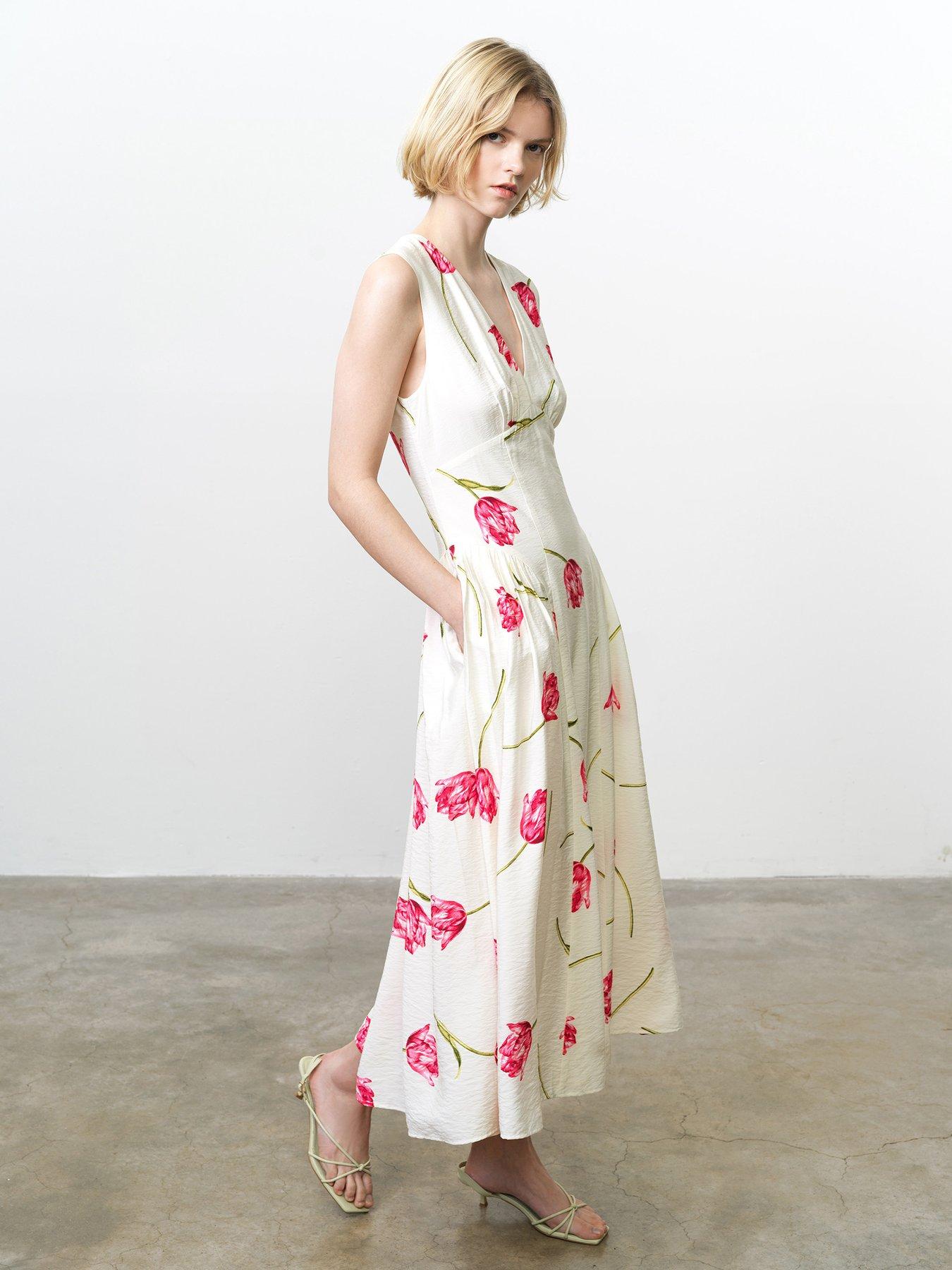 French Connection Floral Print Draped V-neck Flowy Midi Dress | Very