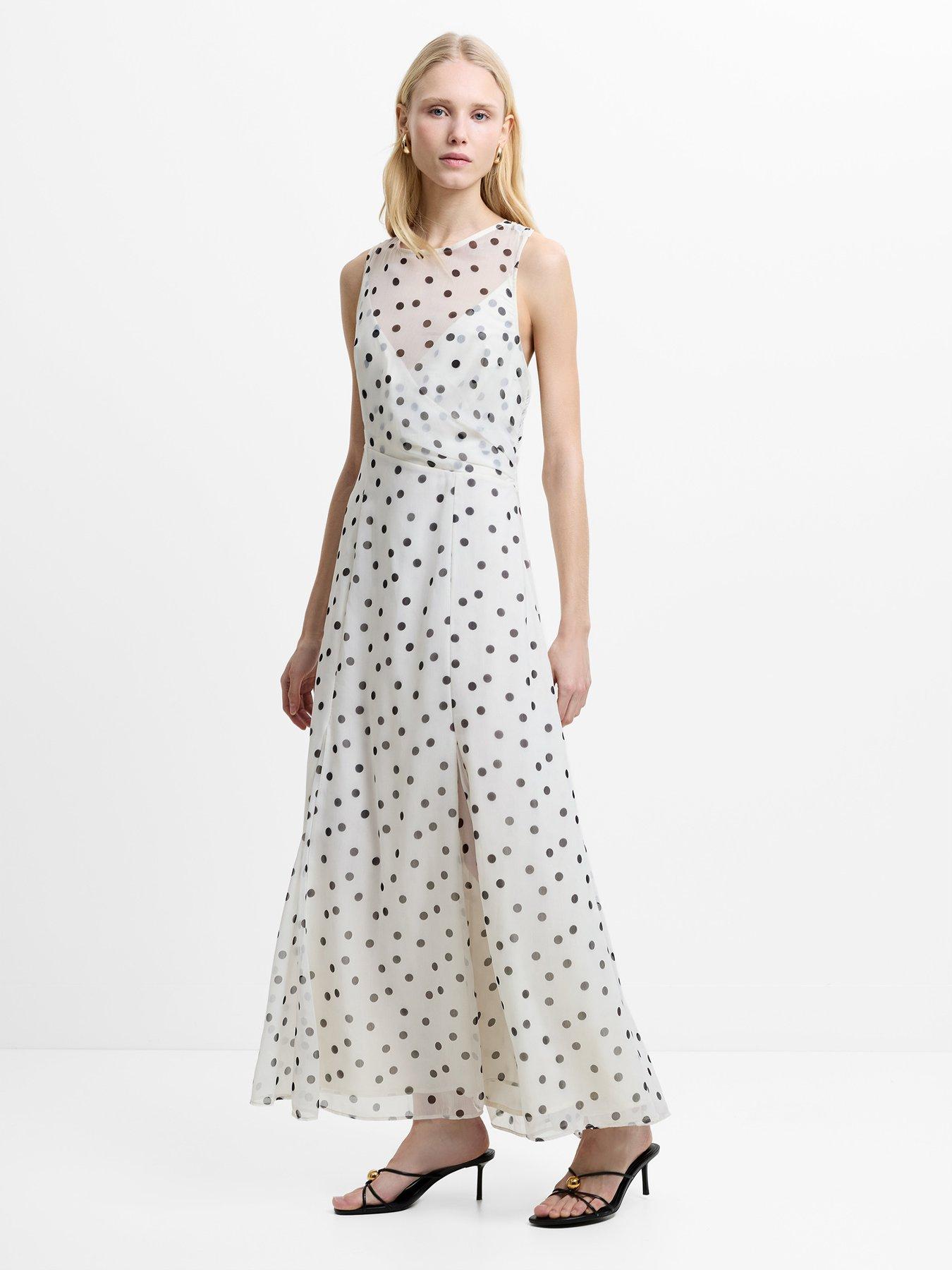 French Connection Polka Dot Chiffon Crisscross Back Maxi Dress