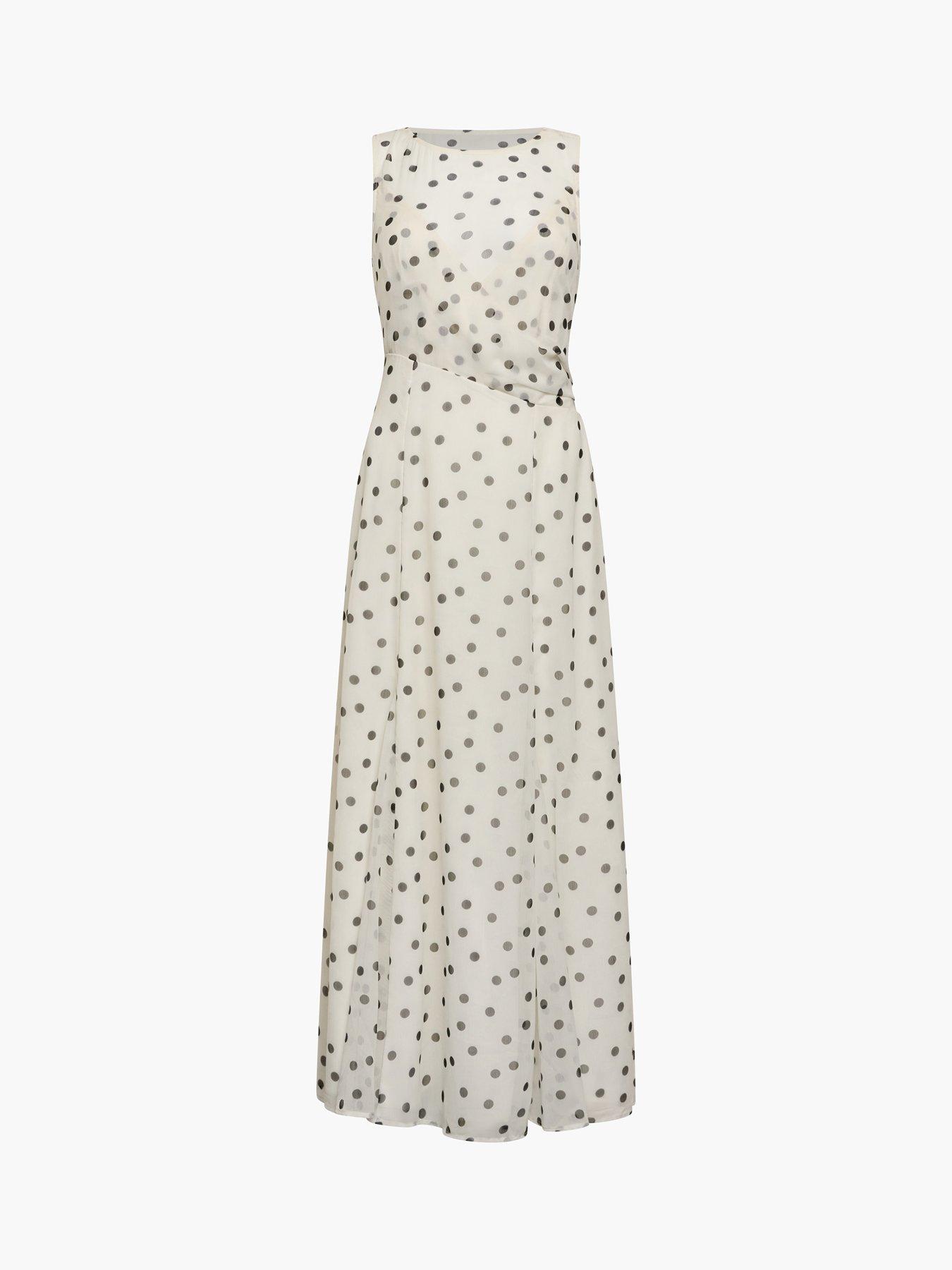 Image 5 of 5 of French Connection Emina Chiffon Polka Dot Dress - Cream