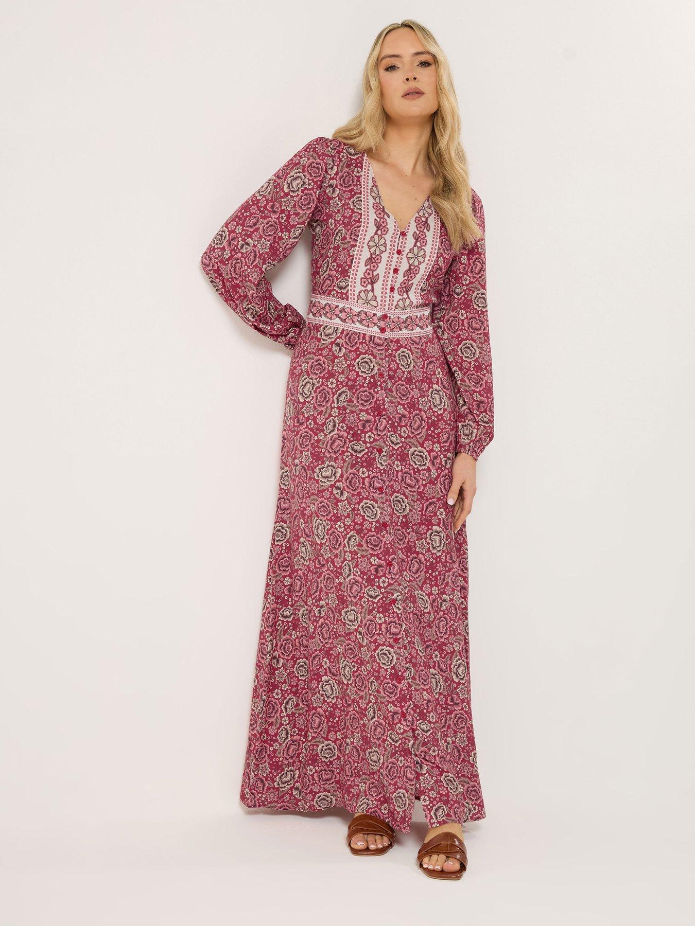 Image 1 of 5 of Long Tall Sally Tall Floral Long Sleeve Button Maxi Dress