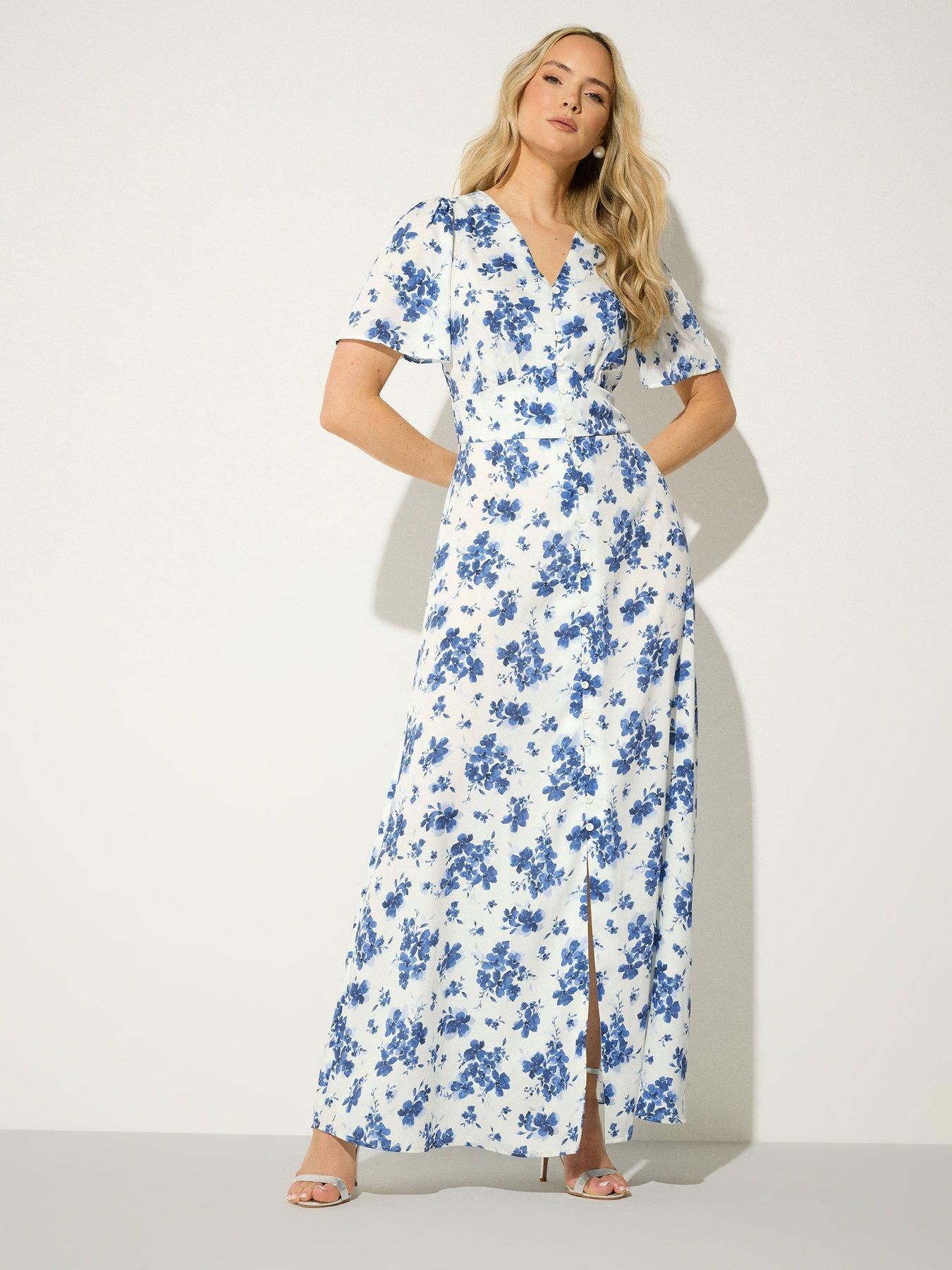 Image 1 of 5 of Long Tall Sally Floral Satin Maxi Dress - Cream