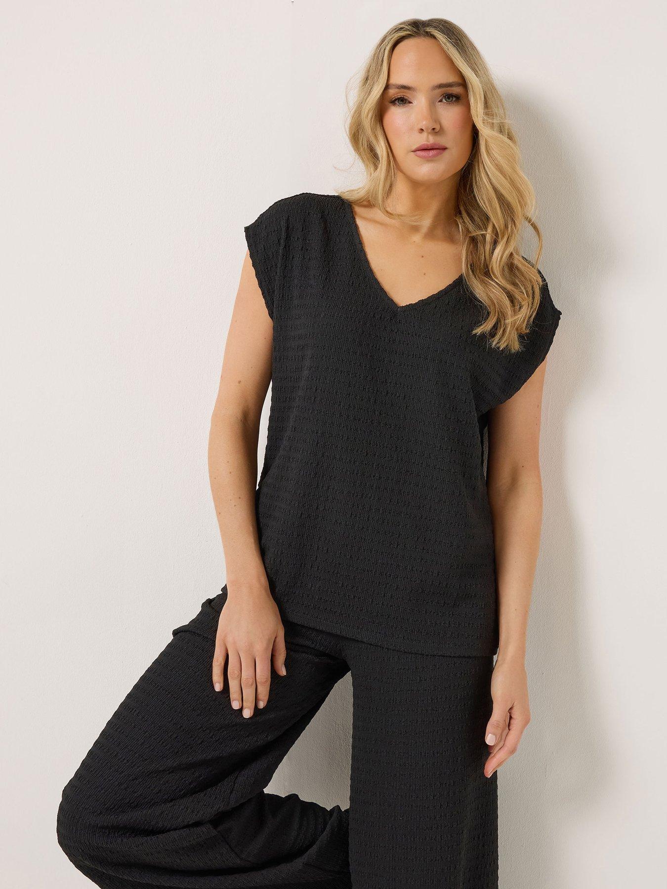 Long Tall Sally Bubble Textured Sleeve T-Shirt - Black