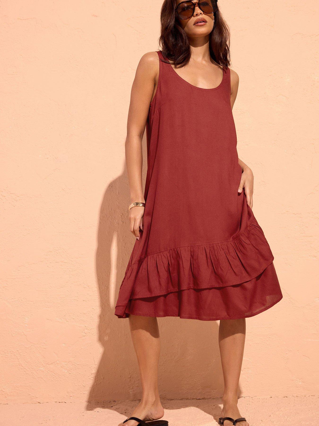 PixieGirl Petite Frill Hem Midi Dress - Red