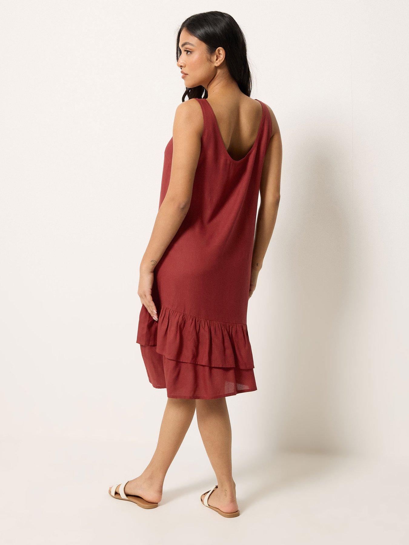 Image 2 of 5 of PixieGirl Petite Frill Hem Midi Dress - Red