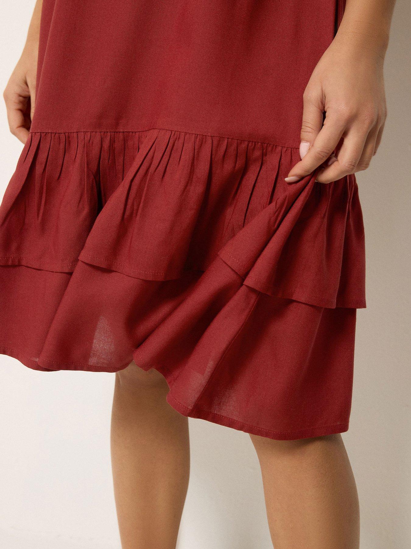 Image 4 of 5 of PixieGirl Petite Frill Hem Midi Dress - Red