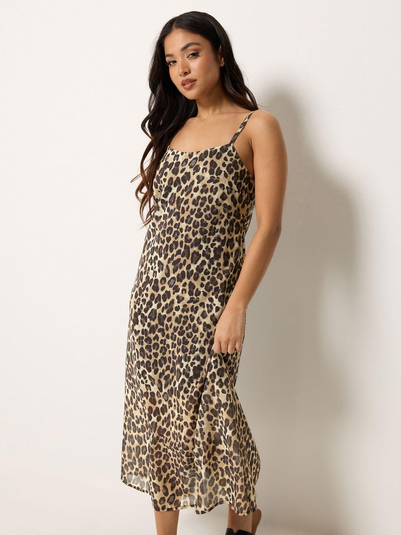 PixieGirl Petite Animal Print Layered Maxi Dress - Brown