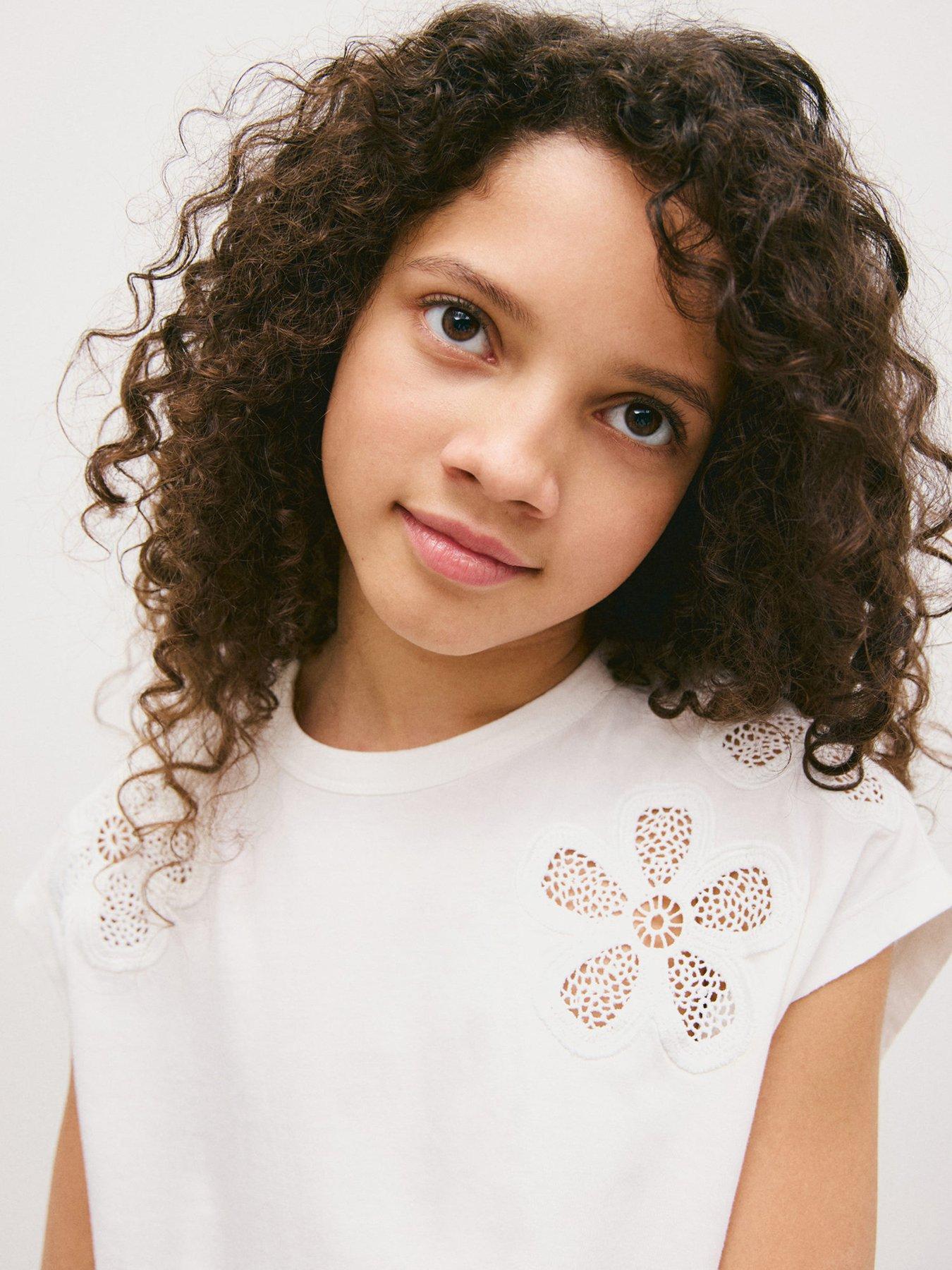 Mango Girls Cut Out Flower Short Sleeve Tshirt - White