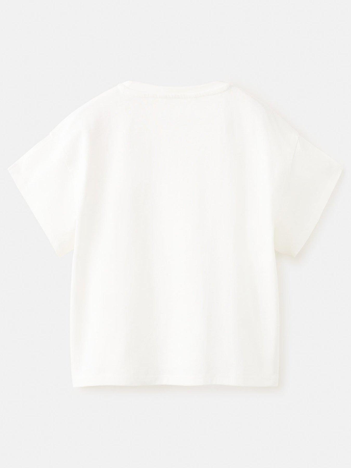 Image 2 of 4 of Mango Girls Embroidered Palm Tree Short Sleeve T-shirt - Light Cream