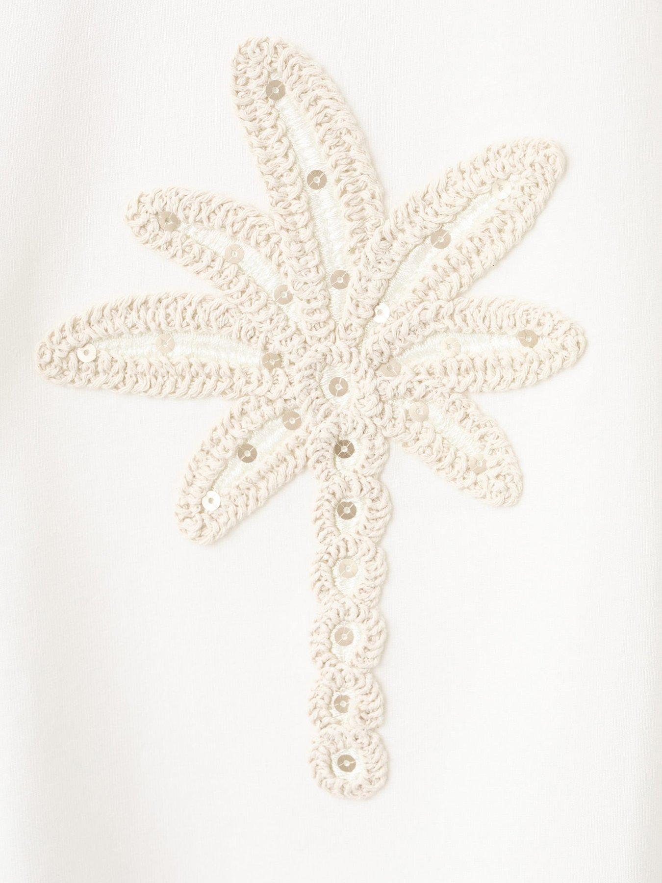 Image 4 of 4 of Mango Girls Embroidered Palm Tree Short Sleeve T-shirt - Light Cream