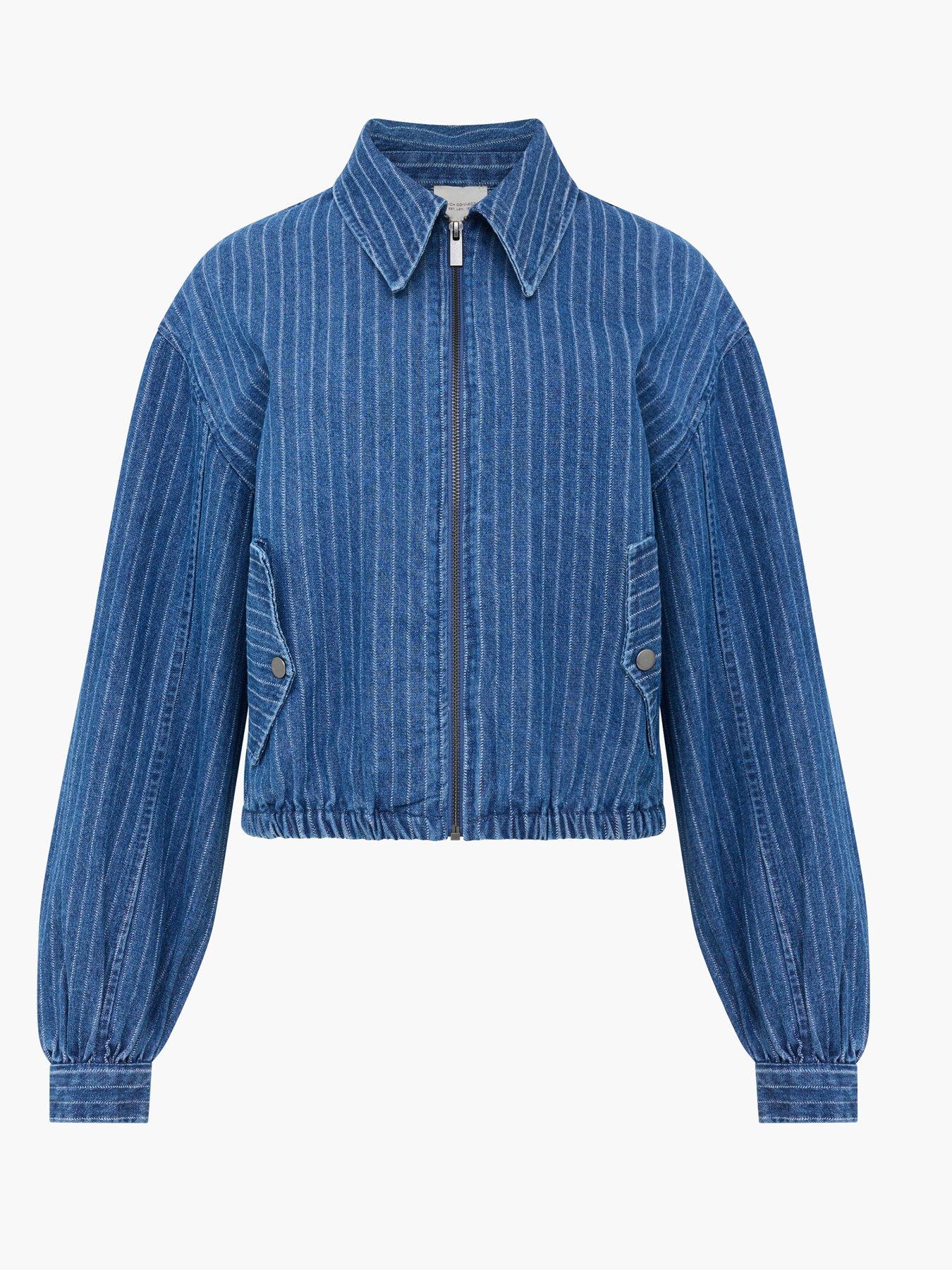 Image 5 of 5 of French Connection Cotton Pinstripe Denim Bomber Jacket