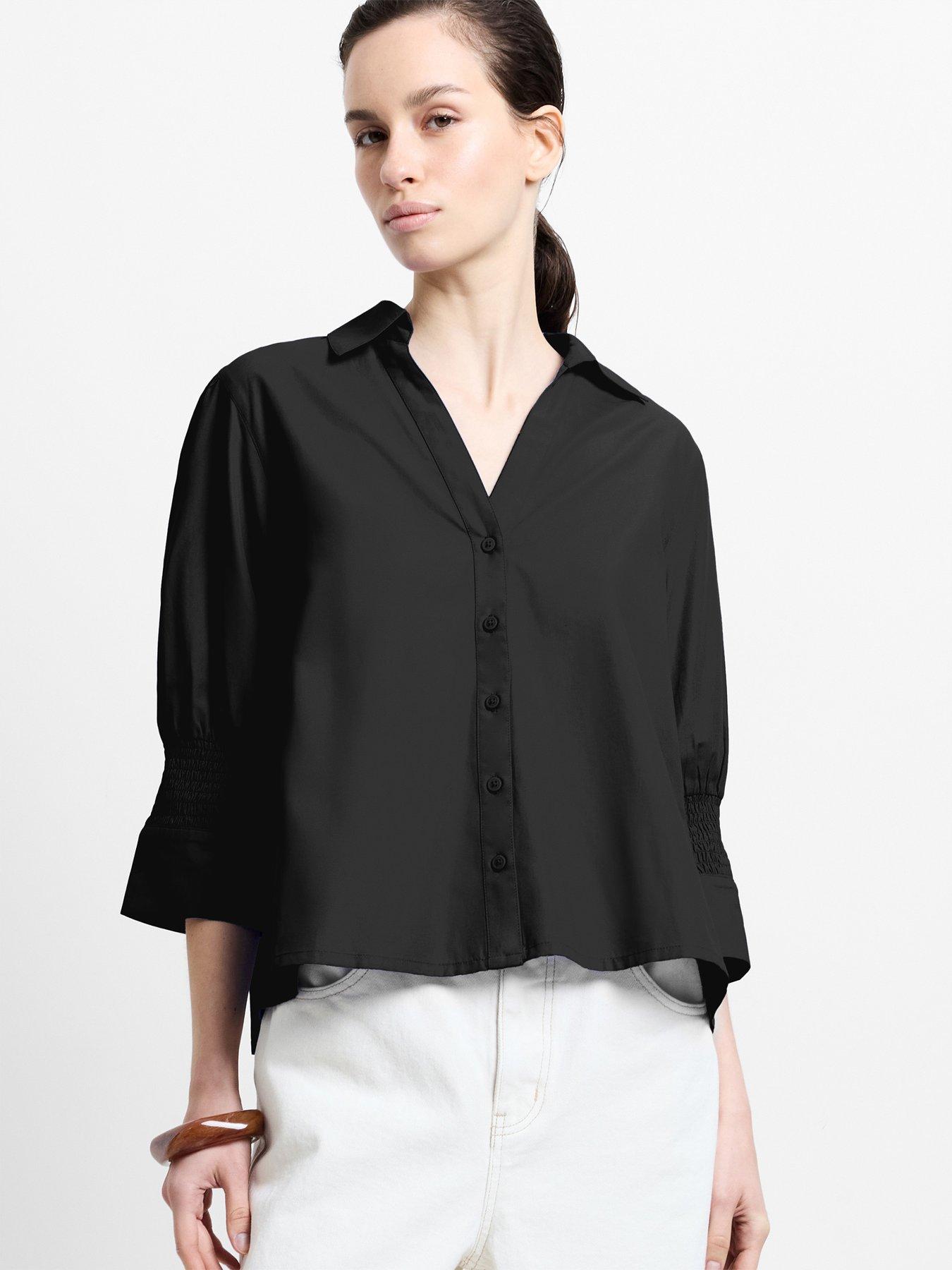 Image 1 of 4 of French Connection Cotton Blend Poplin Tie Back Button Blouse
