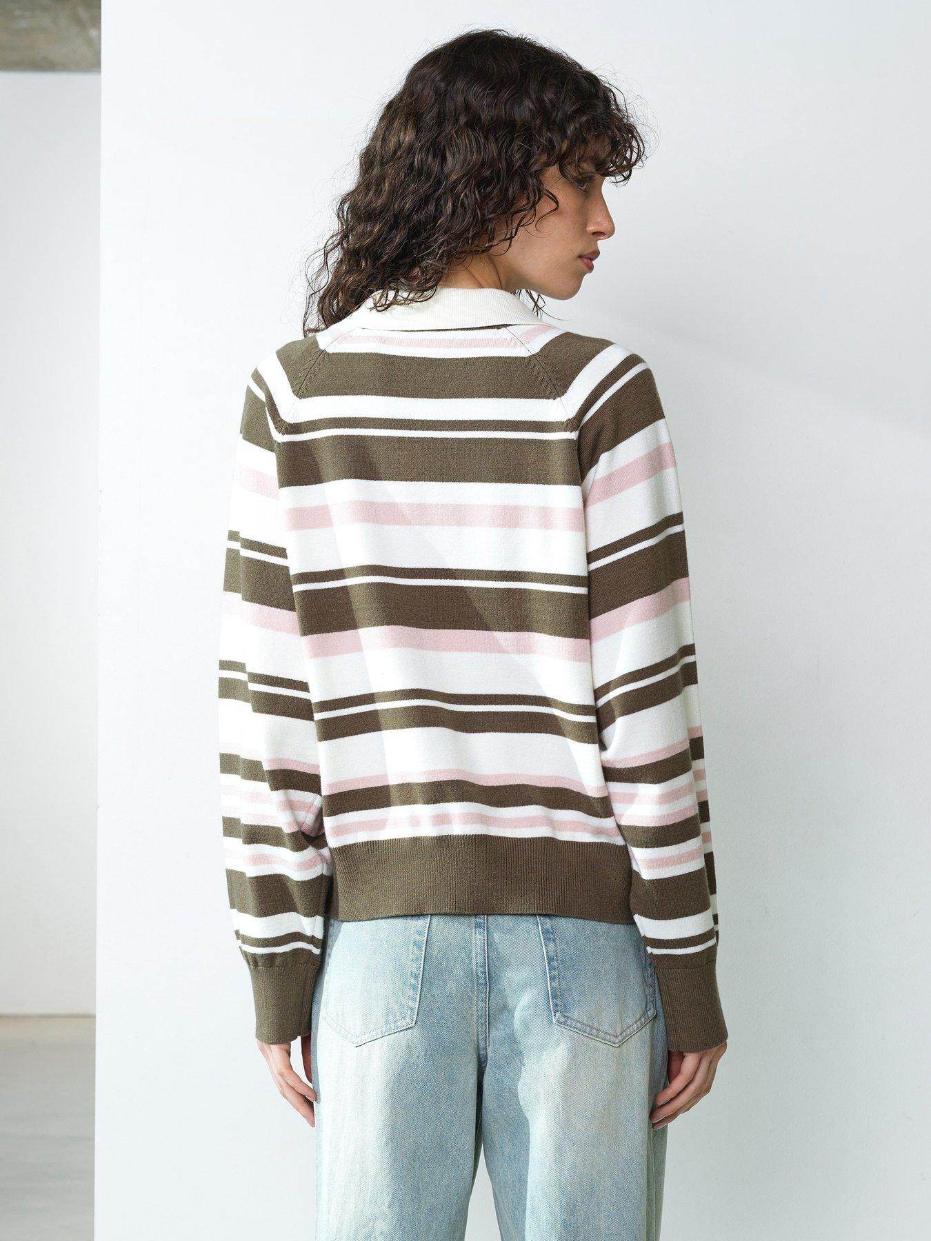 Image 2 of 5 of French Connection Striped Rugby Style Polo Knitted Jumper
