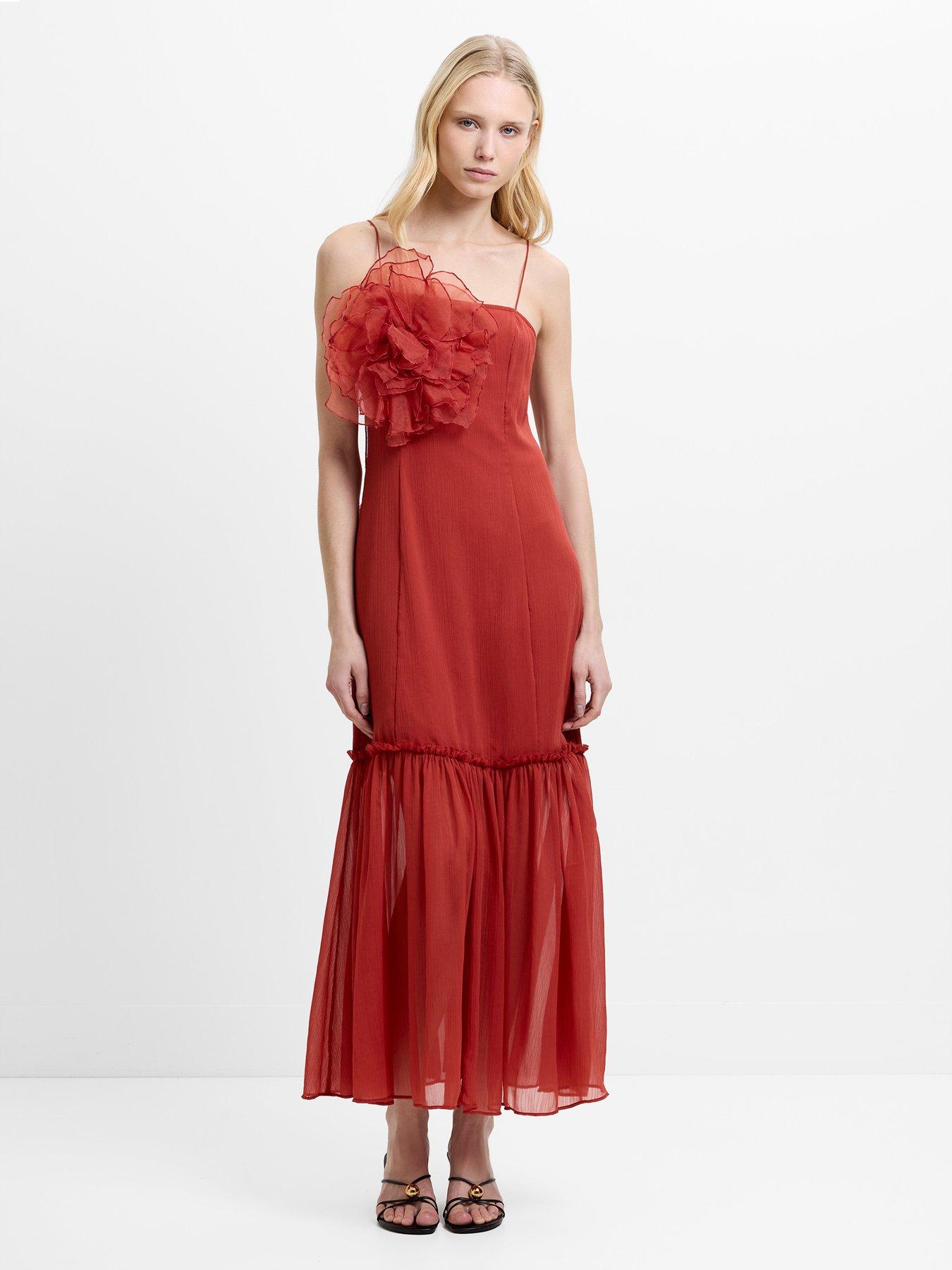 French Connection Spaghetti Strap Floral Design Chiffon Maxi Dress