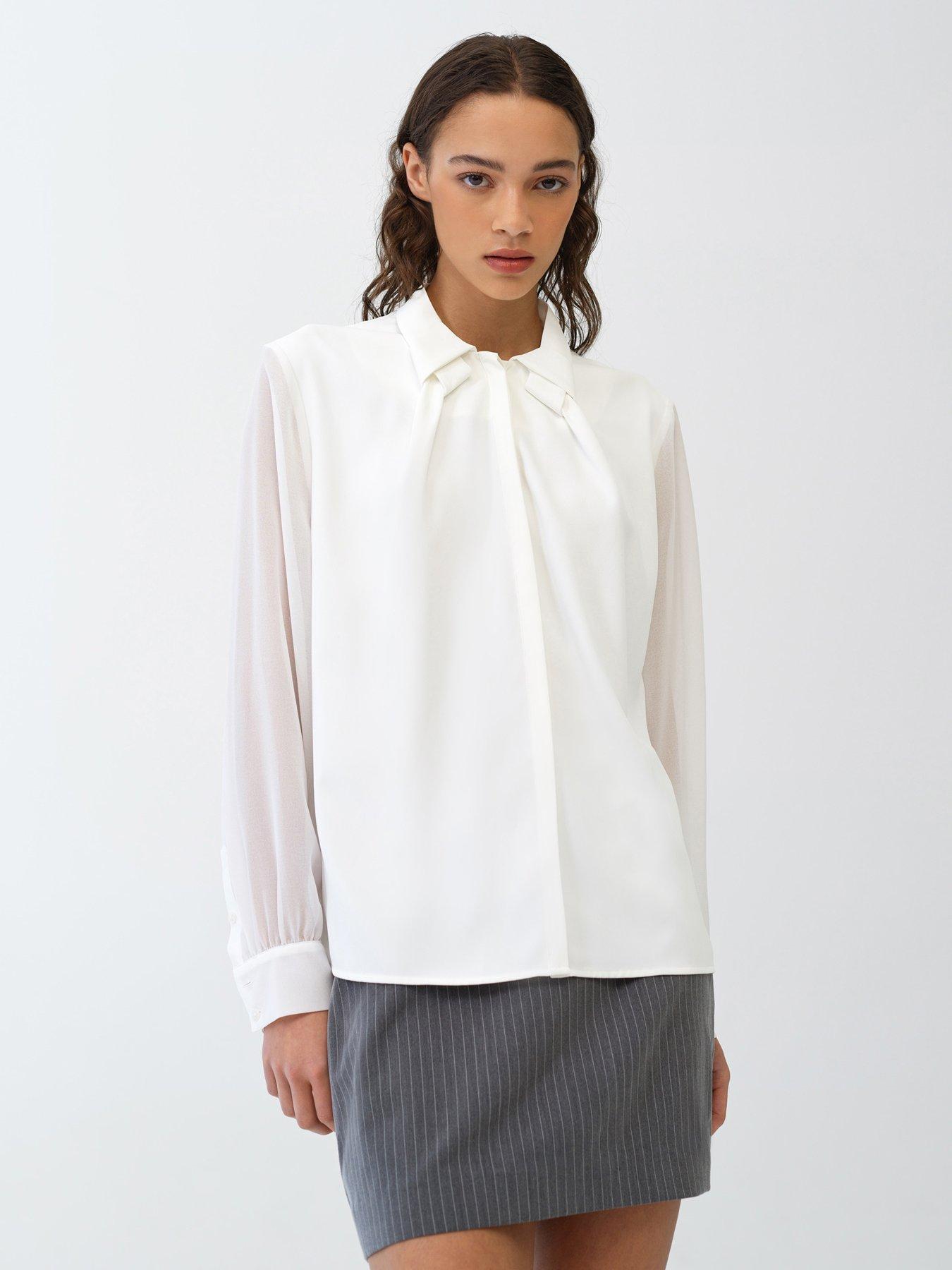 French Connection Arezzo Crepe Collar Detail Shirt - White