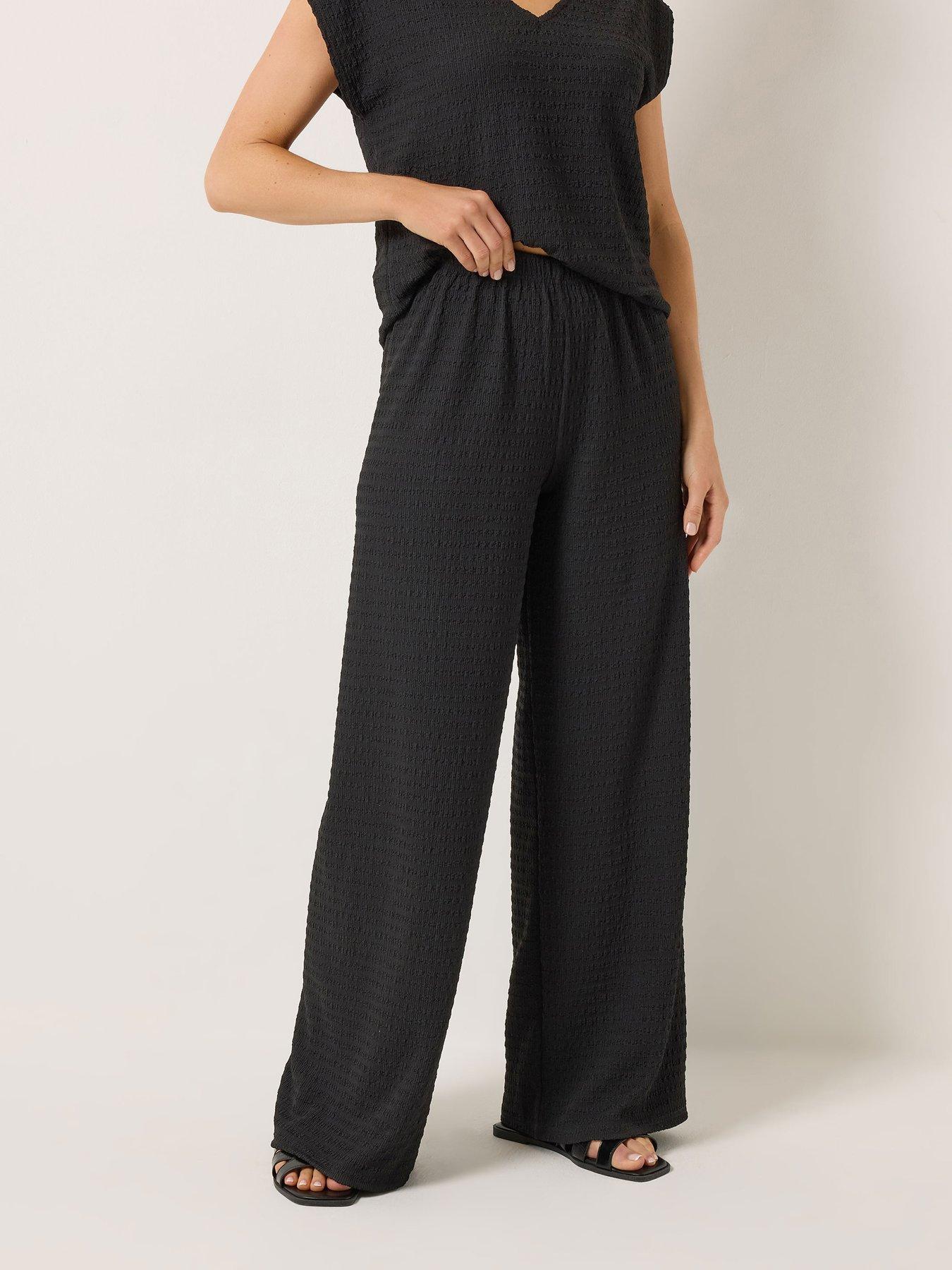 Long Tall Sally Bubble Textured Wide Leg Trousers 36" - Black