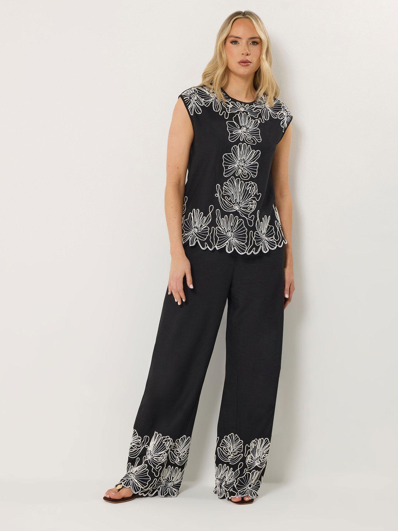 Image 3 of 6 of Long Tall Sally Floral Embroidered Linen Top - Black