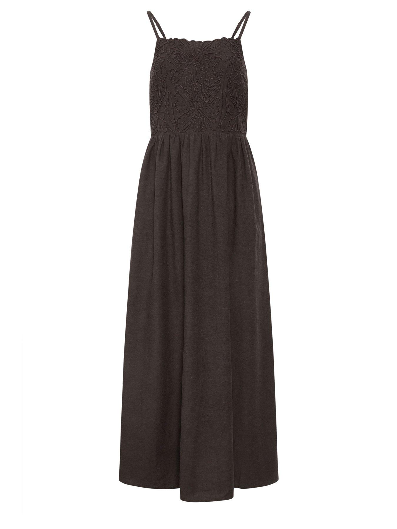 knee length dresses for ladies Tall Navy Linen-Blend Halter Fit and Flare Dress  New York & Company
