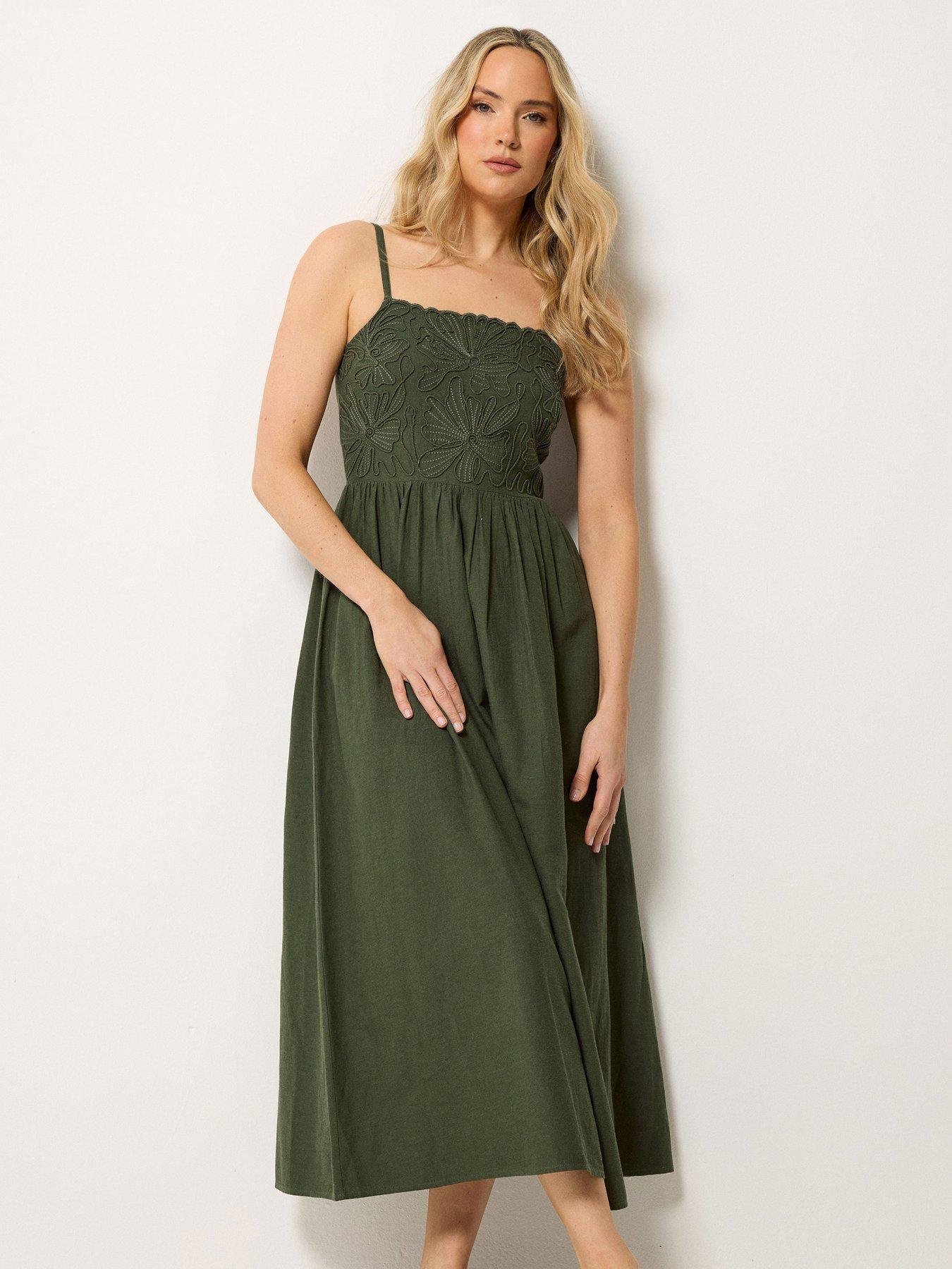Long Tall Sally Linen Cornelli Midi Dress - Green