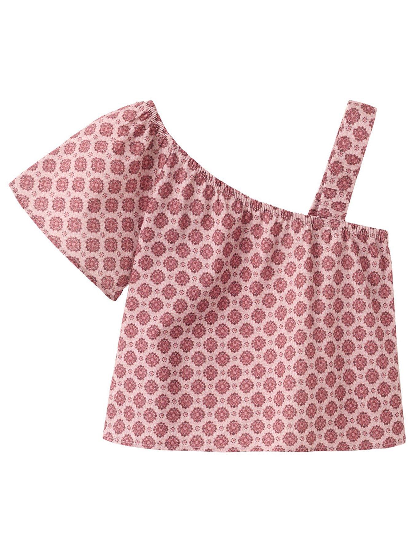 Mango: Girls Floral One Shoulder Co-Ord Blouse - Dark Red