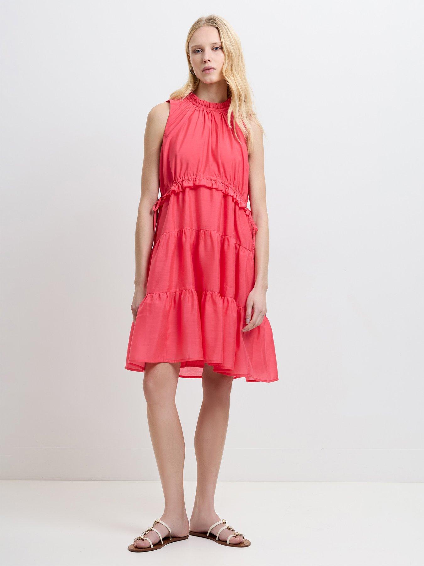Image 2 of 4 of French Connection Holland Sleeveless Tiered Above Knee Dress - Pink